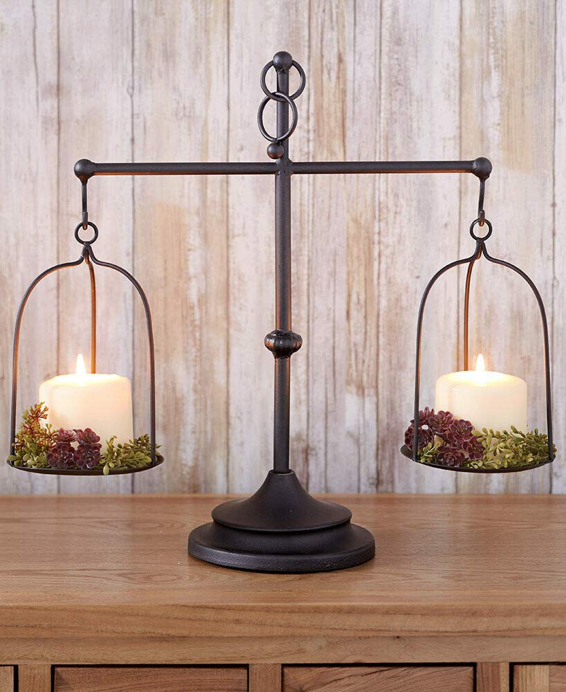 Vintage Farmhouse Scale Candle Holder - Rustic Home Decor Centerpiece for Dining Table, Mantel & Wedding Decorations