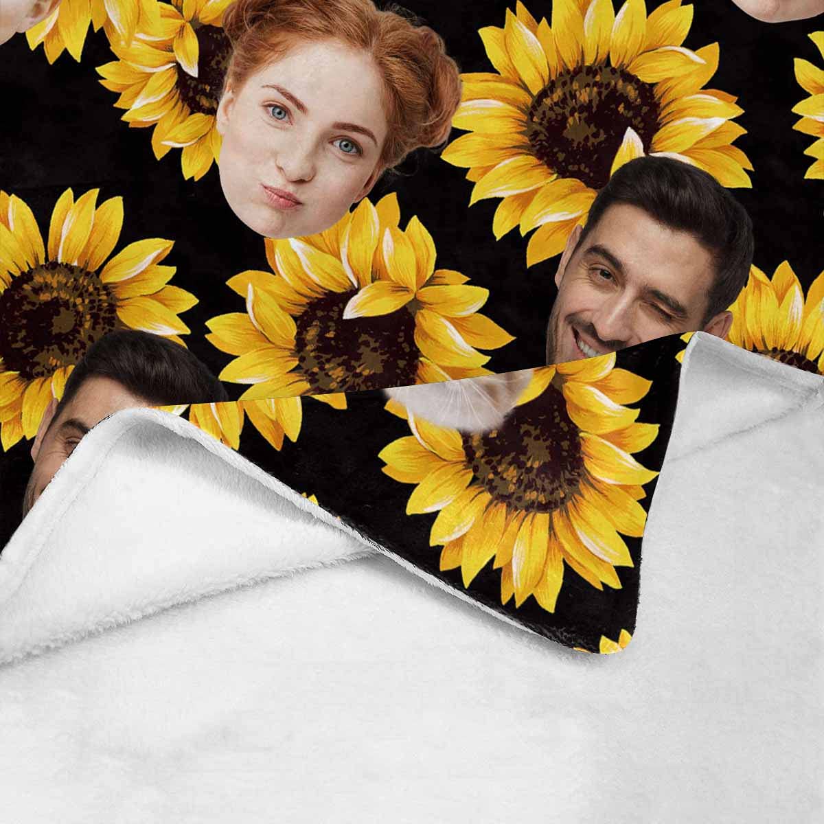 Custom Photo Collage Fleece Blanket - Personalized Soft Throw Blanket with Your Pictures - Family Sunflower Pattern Blanket for Bed, Sofa & Travel - Unique Photo Gift for Couples, Friends & Family - Perfect for Home Decor, Gifts & Cozy Nights