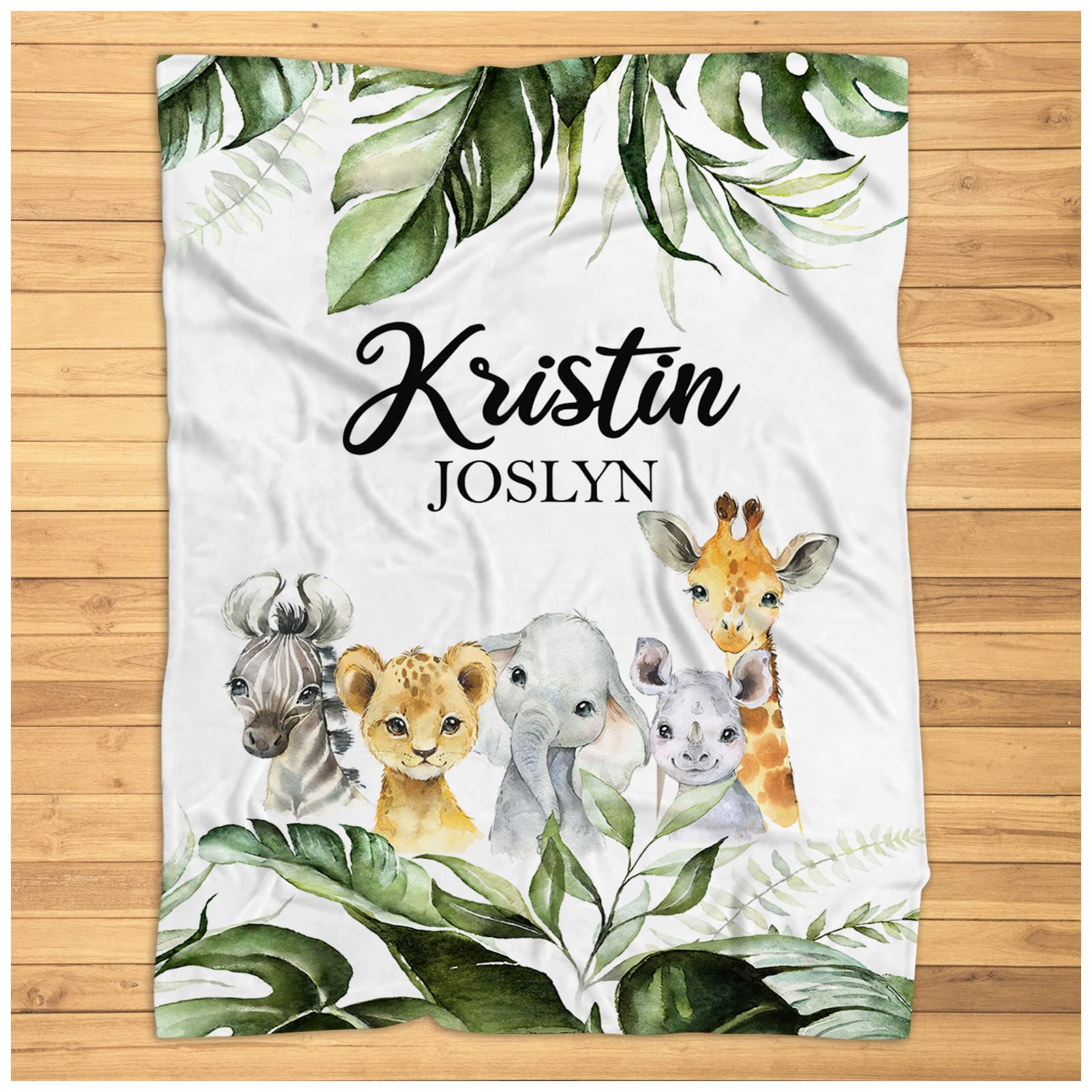 Personalized Baby Blankets for Boys & Girls - Custom Name Safari Plush Blanket | Ultra Soft Newborn Swaddle Blanket for Nursery, Stroller & Photo Shoots