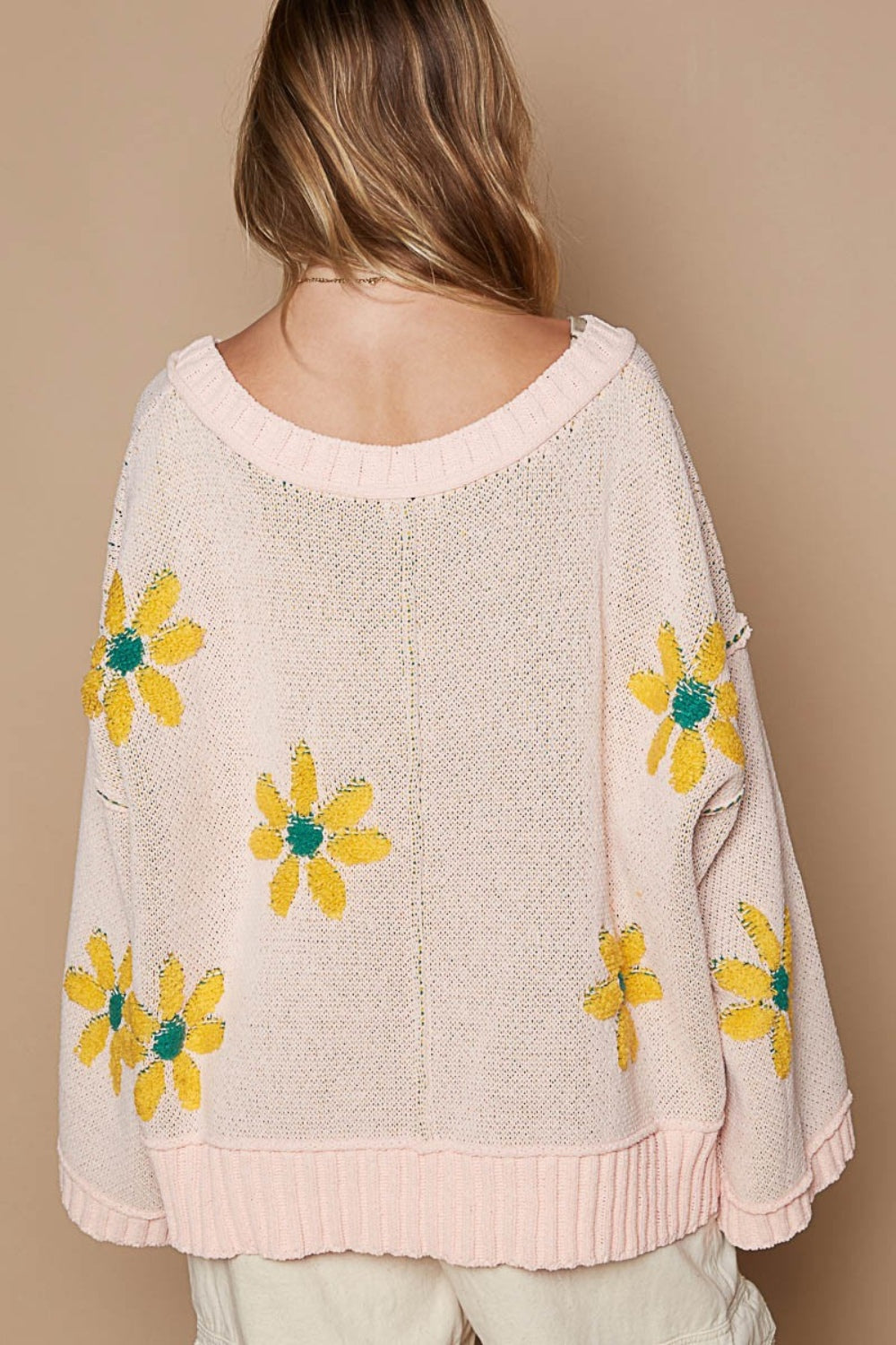 Stylish Big Floral Pattern Chenille Boho Sweater for Women - Cozy Knit Pullover for Fall & Winter Fashion, Casual Outfits and Boho Chic Looks