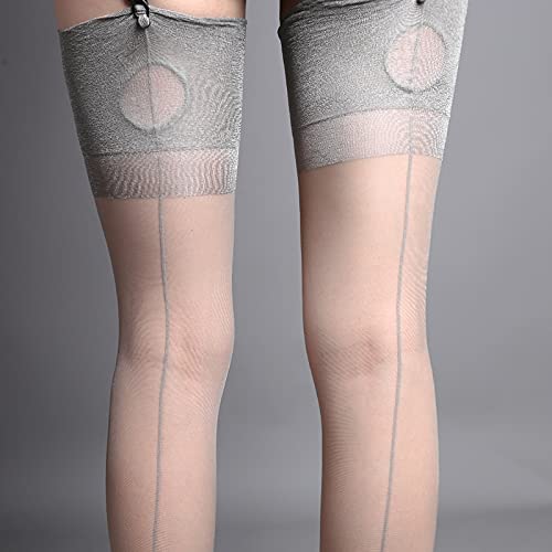 Sexy Retro Back Seam Thigh High Stockings for Women - 8D Ultra Thin Sheer Nylon Pantyhose with Back Seam Detail - Perfect for Parties, Cosplay & Vintage Outfits (White)