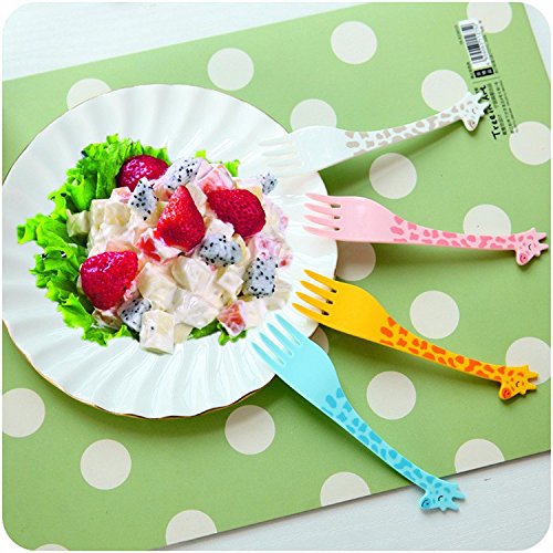 SpiderJuice 12-Piece Reusable Plastic Cutlery Set - Colorful Giraffe Design Kids Forks for Lunch Box, Picnics, School Meals & Parties - Perfect for Fruits, Salads, Noodles, Desserts & Cake Serving