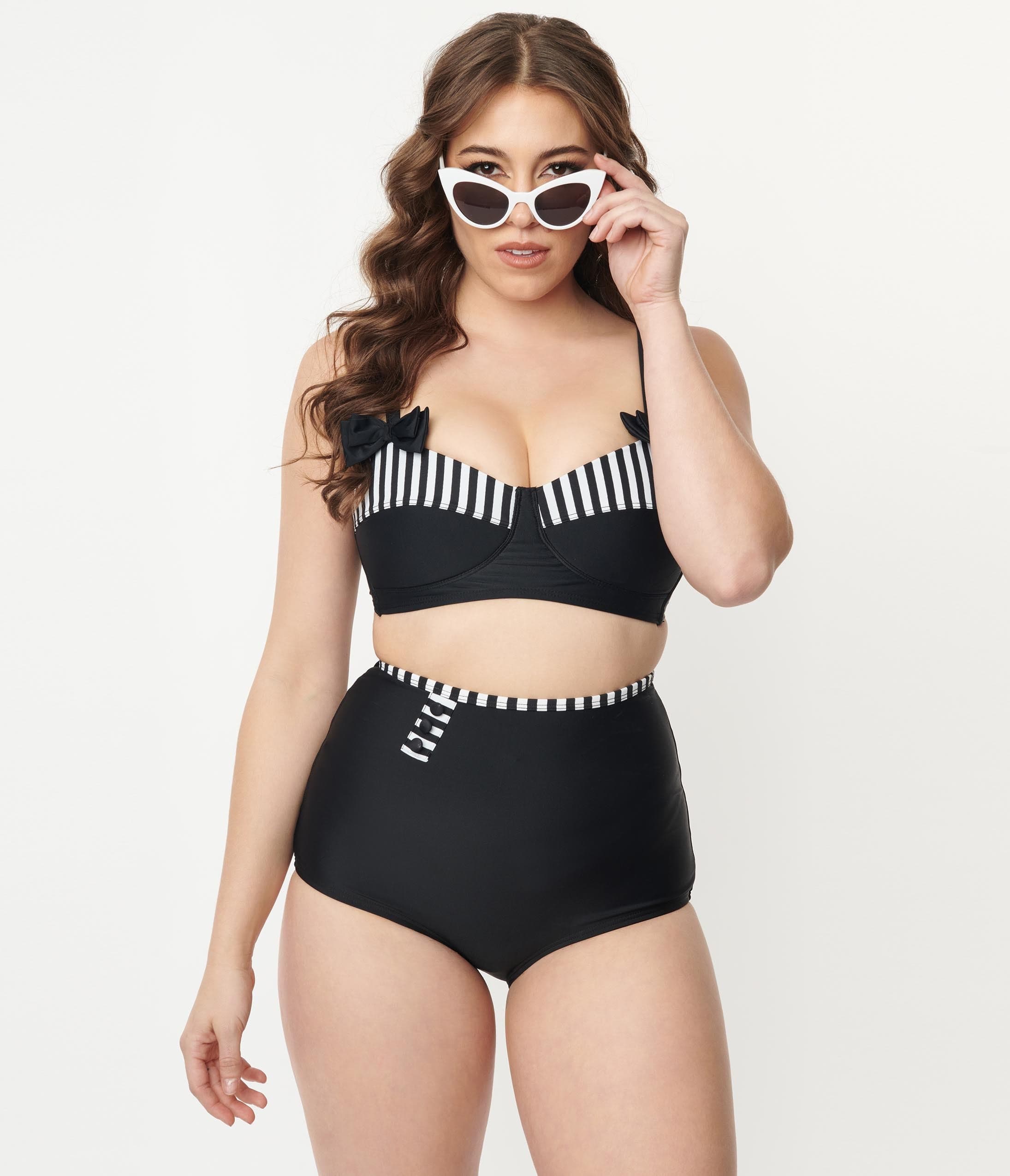 Vintage Black High Waist Hatteras Swim Bottoms for Women - Retro Bathing Suit Bottom with Adjustable Ties - Perfect for Beach, Pool & Summer Vacations