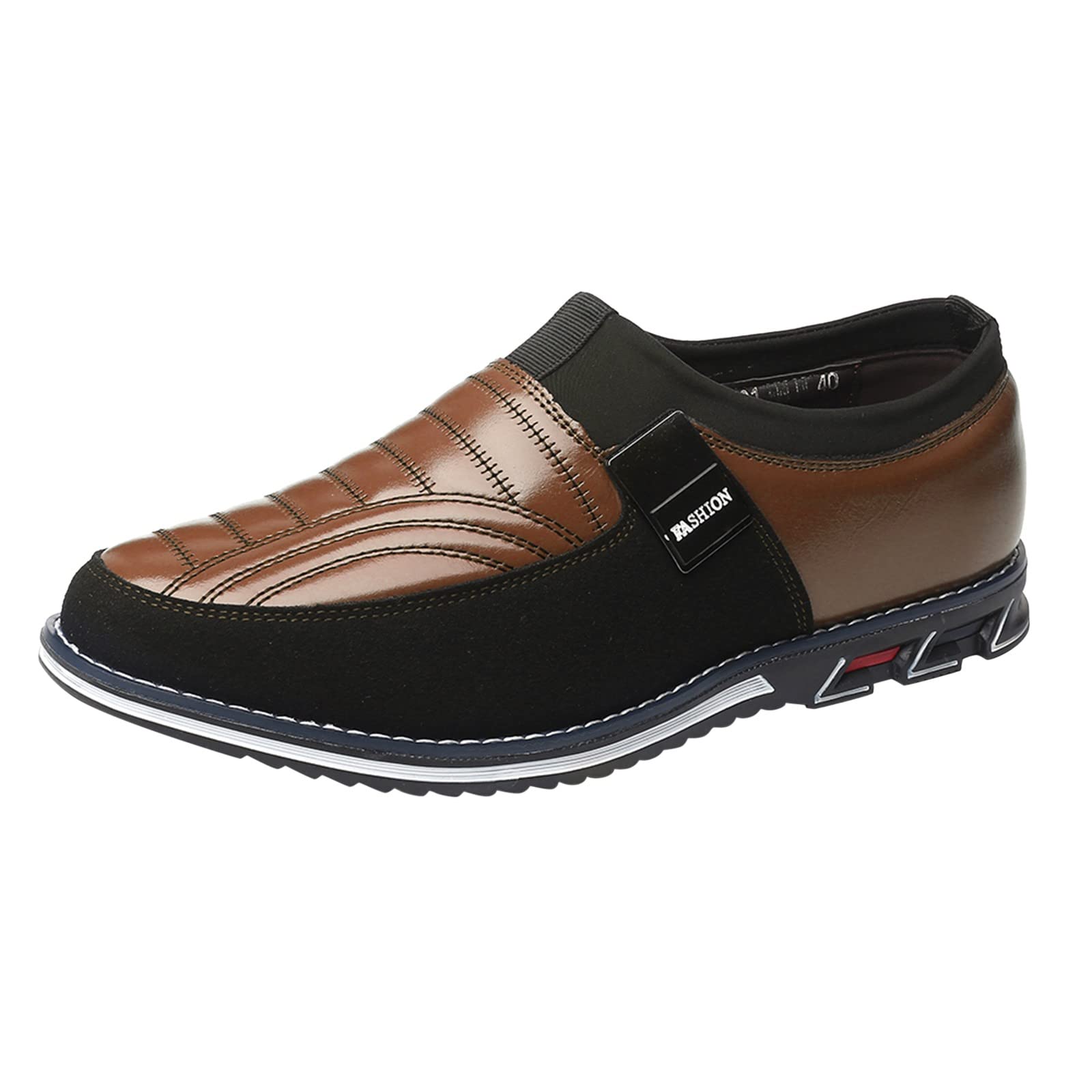 YUHAOTIN Men's Breathable Business Casual Leather Shoes - Comfortable Hook & Loop Loafers for Office & Travel | Stylish Solid Color Dress Shoes for Men