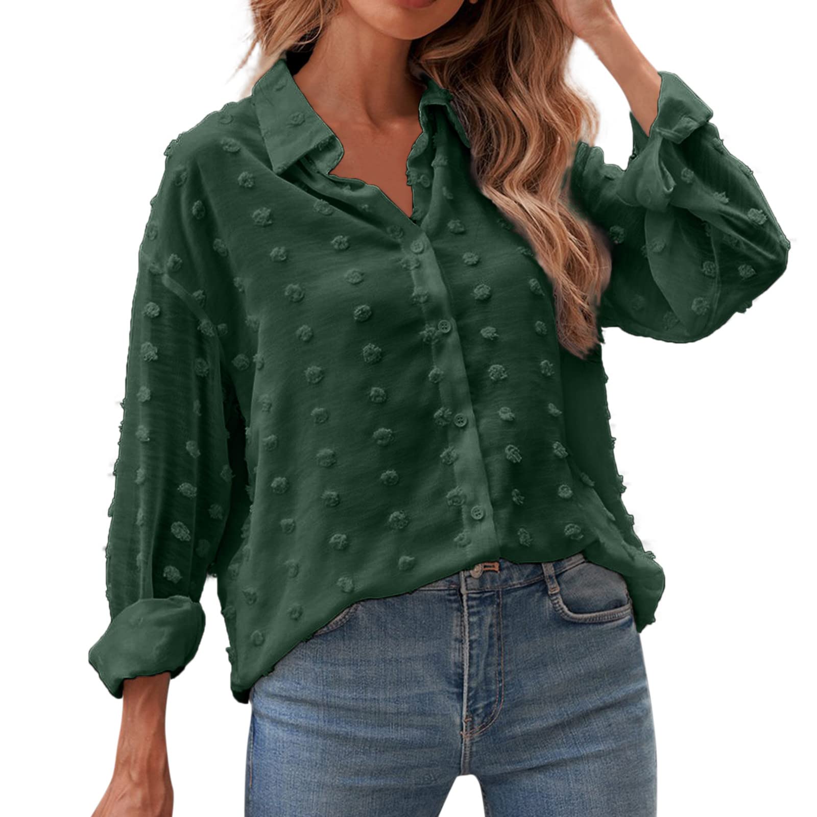 Women's Long Sleeve See-Through Button Down Blouse with Roll-Up Cuffed Sleeves - Elegant Lapel Shirt for Office Wear, Casual Outfits & Date Nights