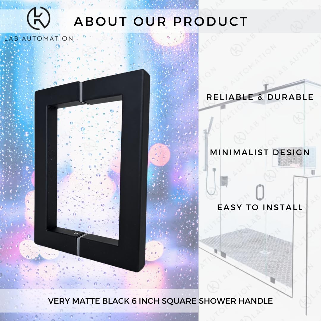 Premium Stainless Steel Shower Door Handle - Matte Black 6 Inch - Durable & Sturdy Design with Installation Kit - Perfect for Frameless Glass Shower Doors, Bathroom Renovations and Modern Home Upgrades