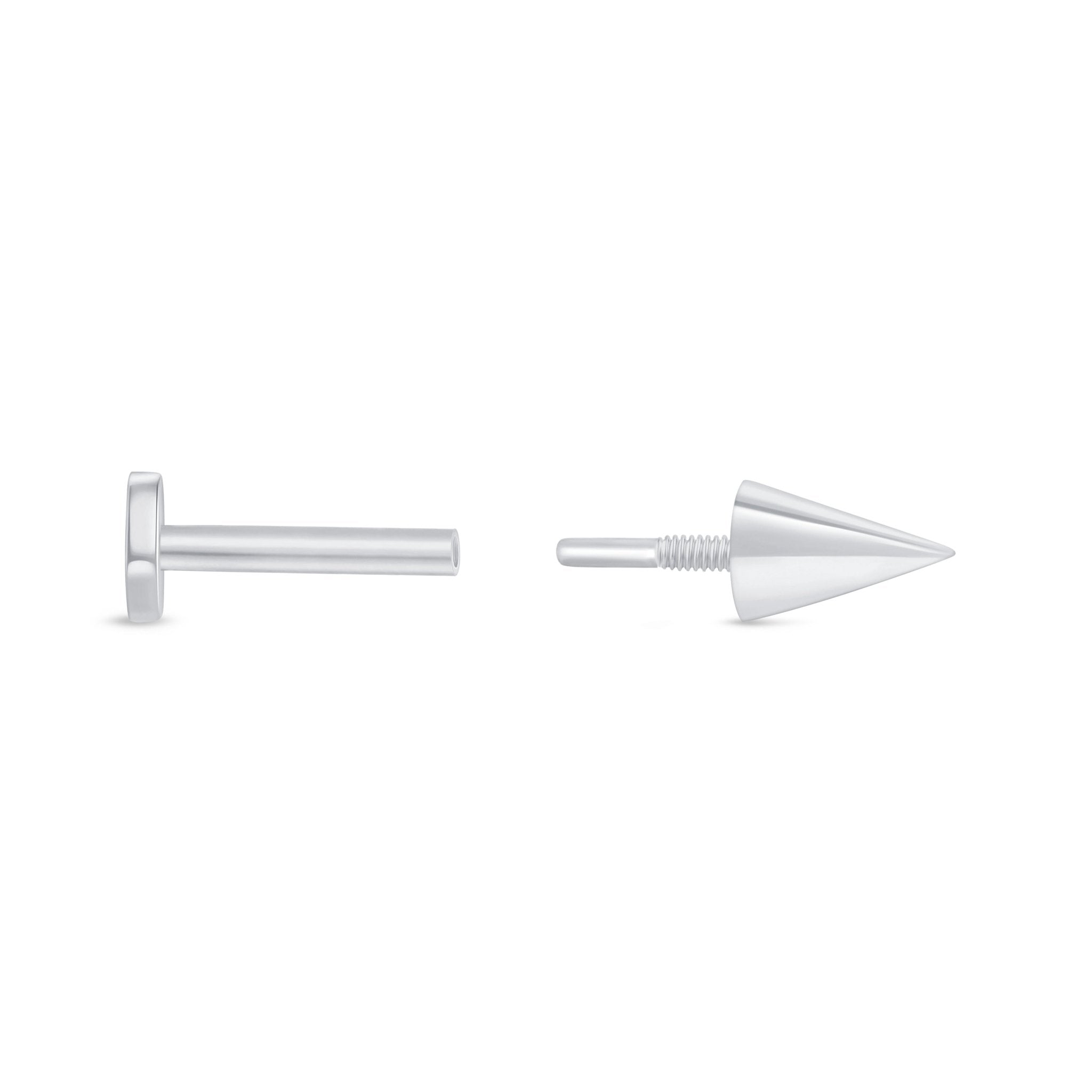 14K White Gold Spike Flat Back Stud Earrings - Hypoallergenic Dainty Punk Jewelry for Women - Perfect for Daily Wear, Parties & Gifting