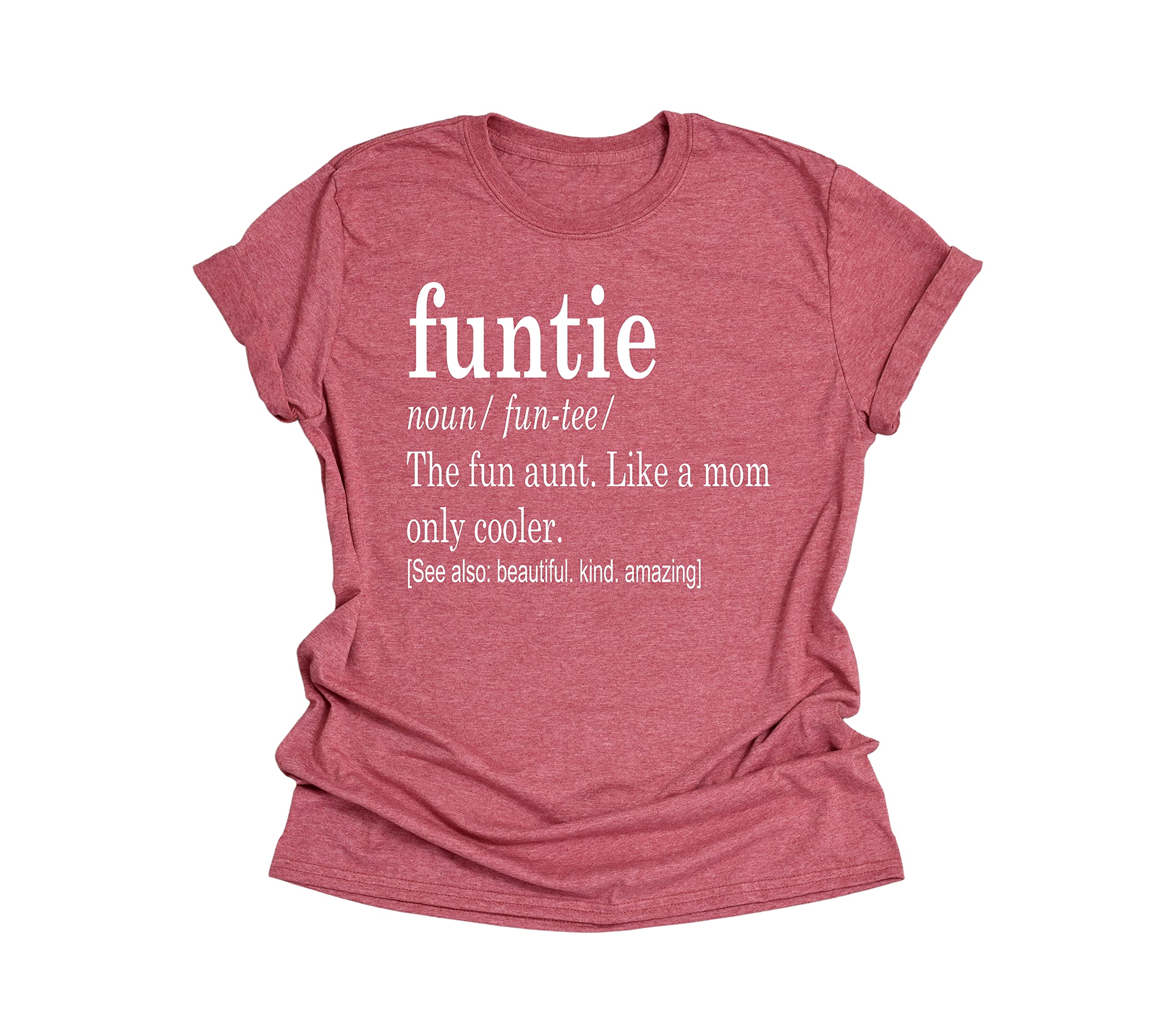 Funny Aunt T-Shirt - IHK Funtie Shirt for Women, Cute Auntie Gift Tee in Heather Coral Pink (Adult Small) - Perfect for Birthday Gifts, Family Reunions & Mother's Day