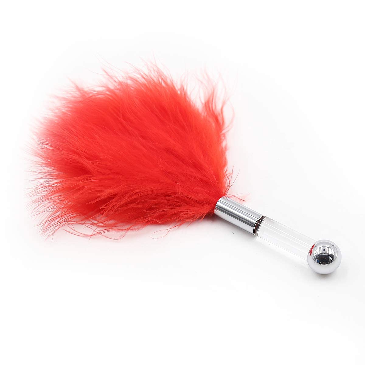 Multi-Function Tender Feather Tickler - BDSM Fetish Toy for Role-Play & Cosplay, Stainless Steel Anal Plug with Acrylic Handle (Red/Transparent) - Perfect for Sensual Play & Couples Intimacy