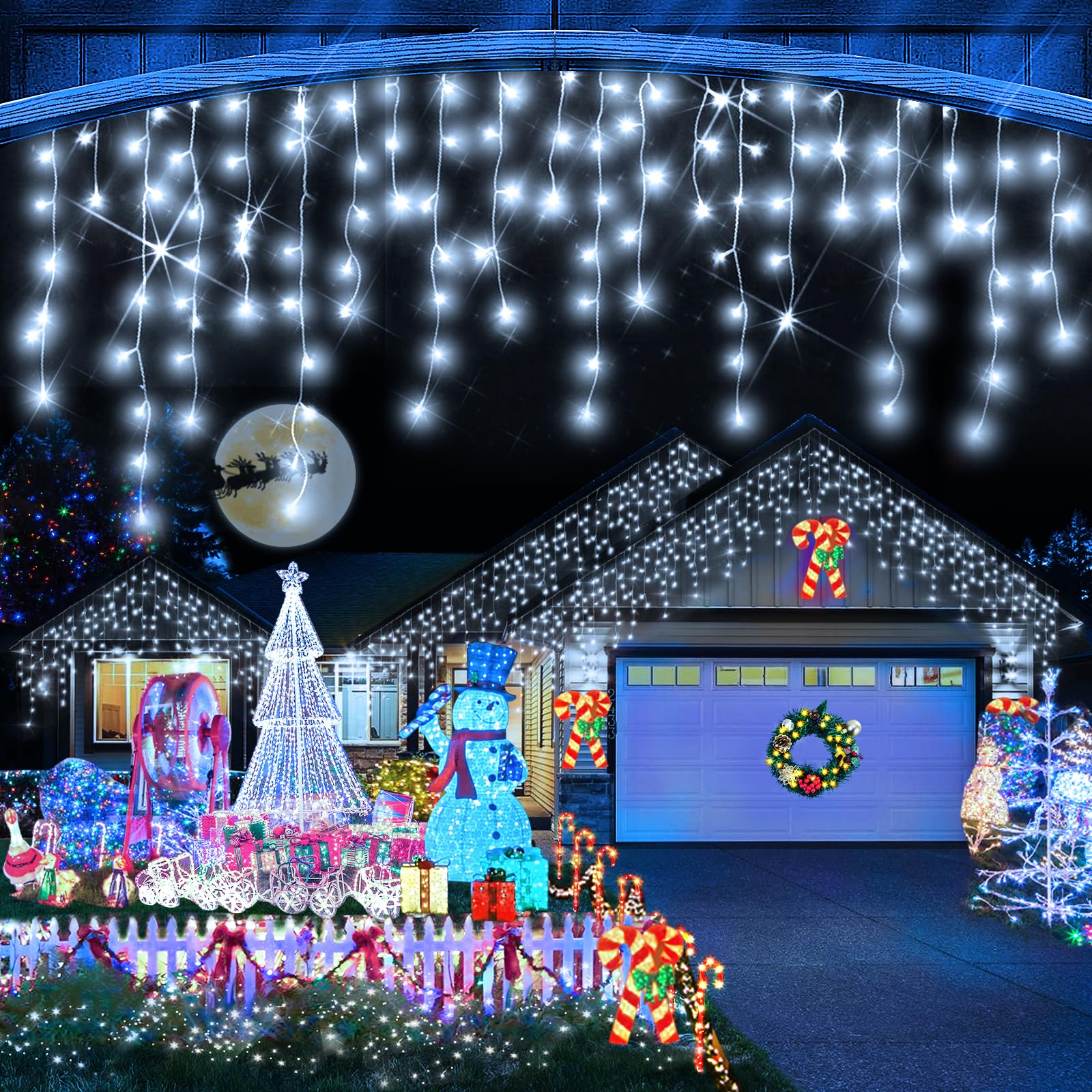 131FT 1280 LED Outdoor Christmas Lights with 240 Drops - IP44 Waterproof Ice String Lights, 8 Lighting Modes & Timer Memory Function - Perfect for Holiday Yard Decor, House Parties, and Winter Weddings (Cool White)