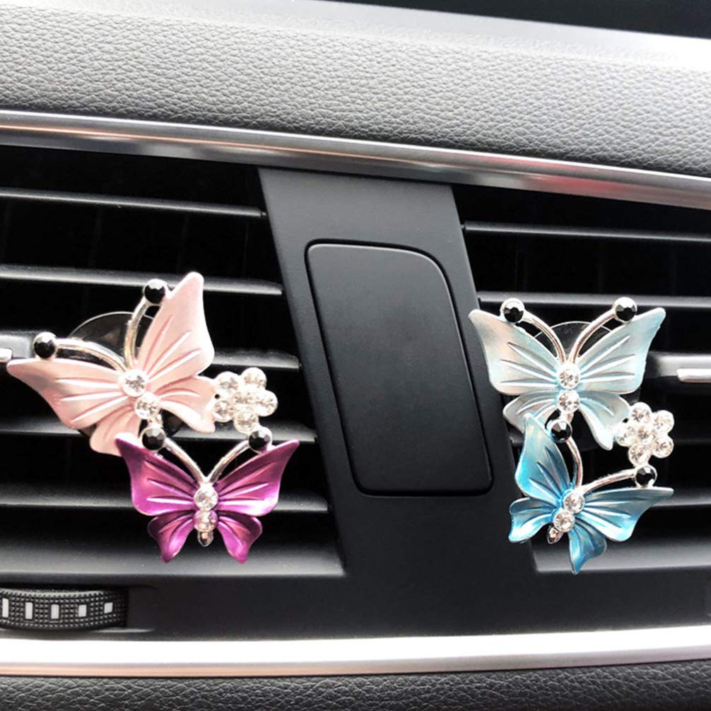 2Pcs Car Air Vent Diffuser Clips - Aromatherapy Vent Decorations with Refillable Pads (Rosy & Blue) - Perfect for Freshening Your Car, Office, or Home