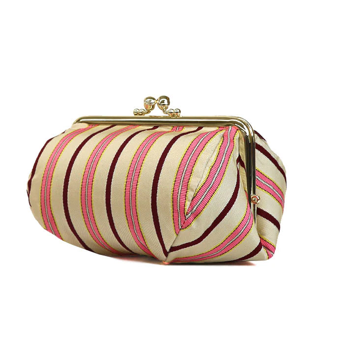 Nishijin Woven Stripe Small Pouch - Handmade in Kyoto Japan | Cosmetic Makeup Bag, Japanese Gamaguchi Pouch for Travel Toiletry & Stationery | Perfect Bag Organizer for Women's Purse, Office Essentials & Daily Use