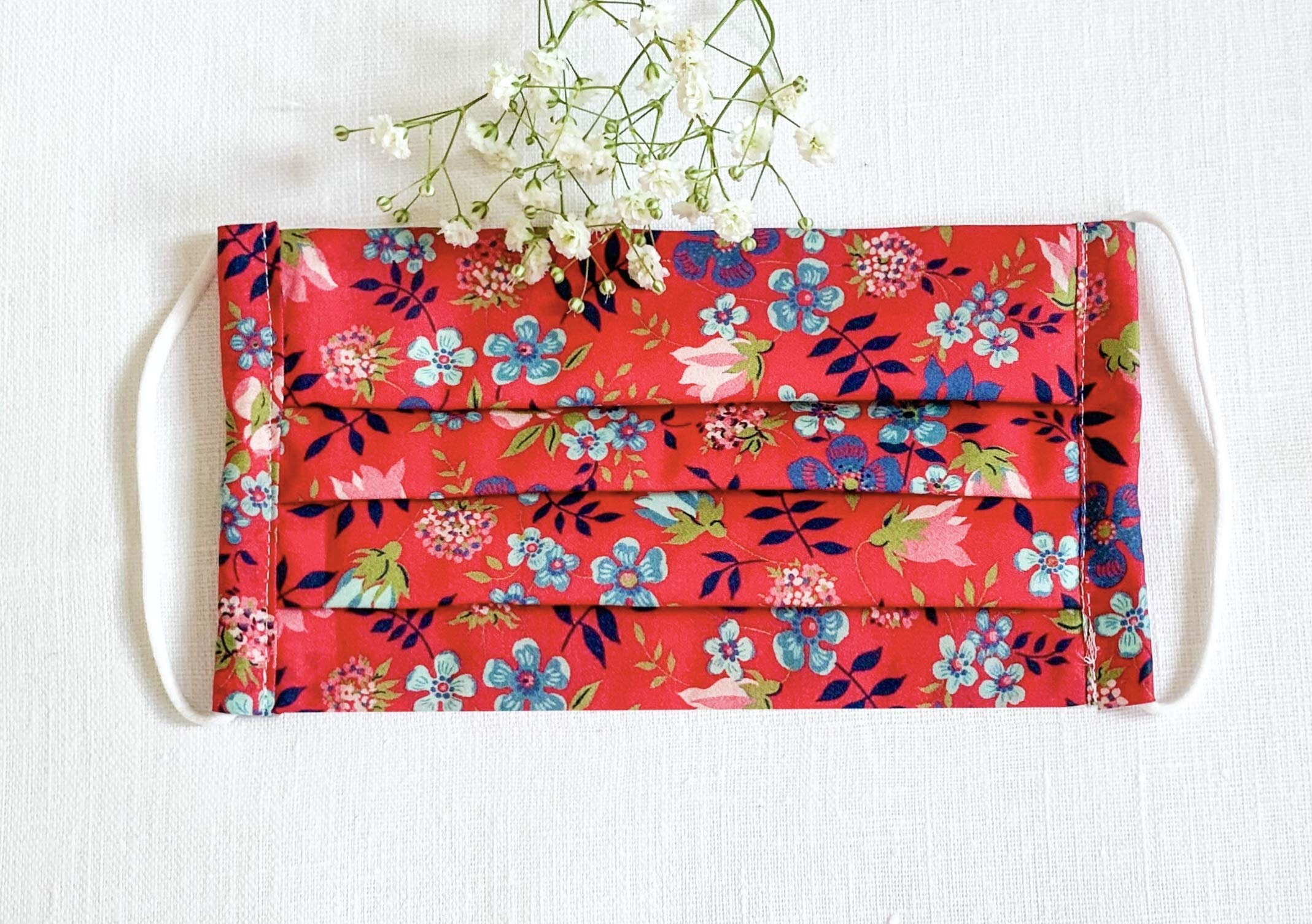 Liberty London Mask Edenham Red Print Floral Face Cover - Reusable Cotton Fabric Mask for Women & Men - Perfect for Travel, Shopping & Daily Protection