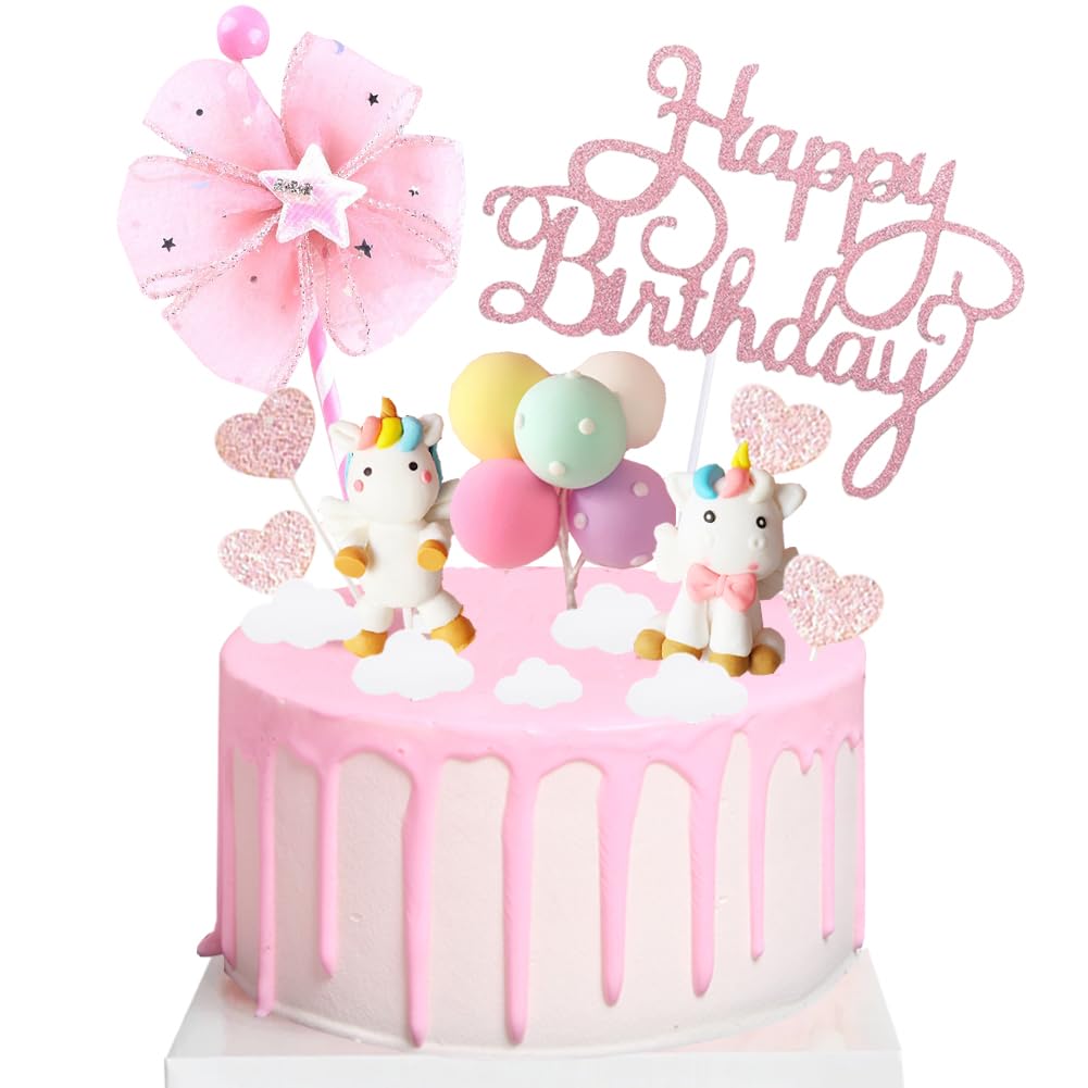 Unicorn Cake Topper - Rainbow Macaron Birthday Cake Decoration for Kids, Girls, Baby Shower Party | Happy Birthday Banner for Cakes, Cupcakes & Desserts