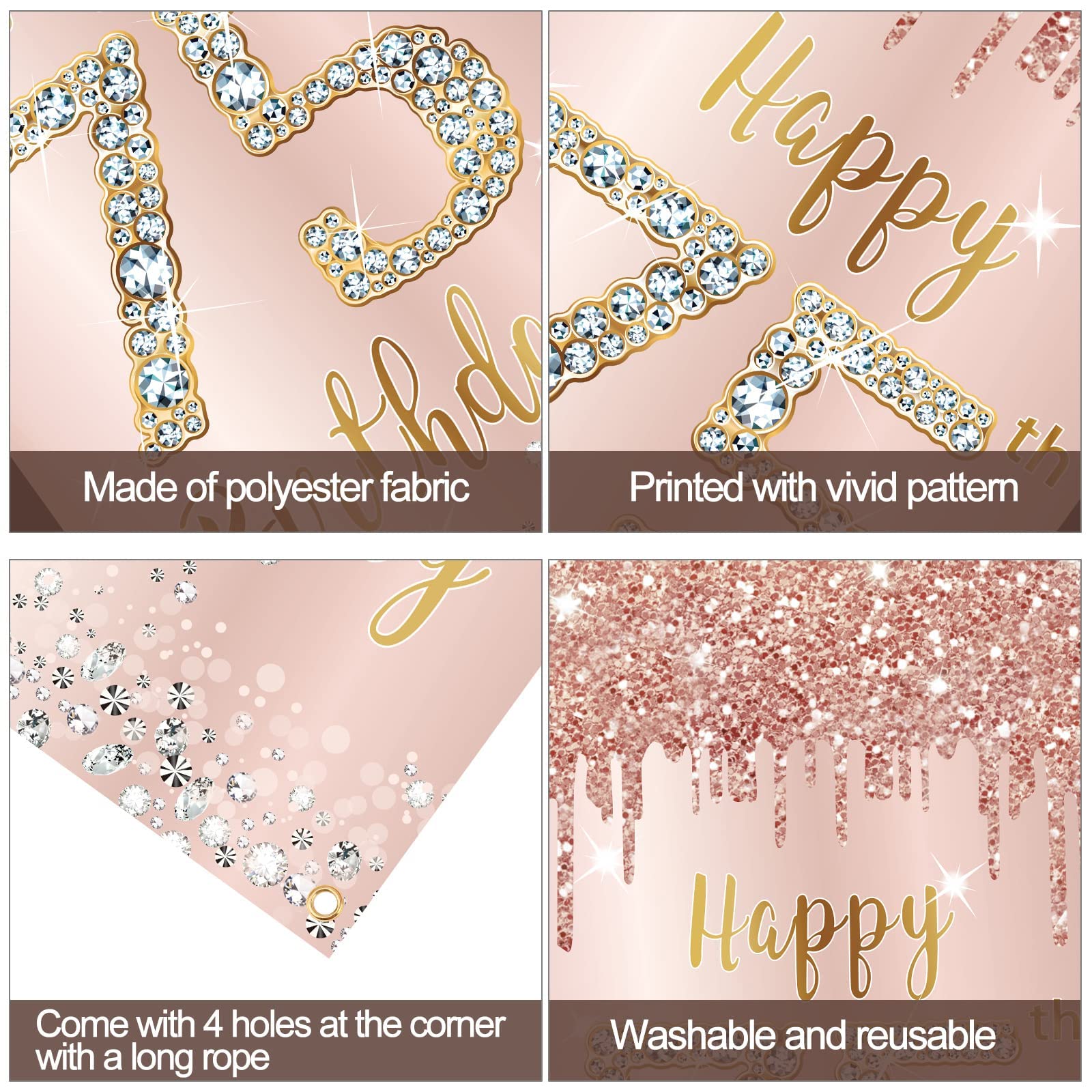 75th Birthday Decorations for Women - Pink Rose Gold Happy Birthday Banner, Backdrop Sign & Porch Party Supplies | Large 75 Year Old Celebration Decor for Milestone Birthday Parties, Anniversaries & Special Events