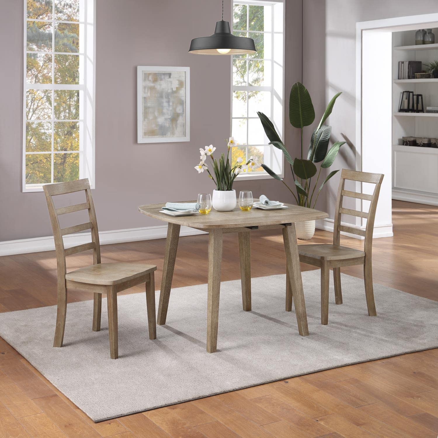 Rustic Barnwood Wire-Brush 3-Piece Dining Set - Patio, Garden, Outdoor Entertaining - Boulder Collection