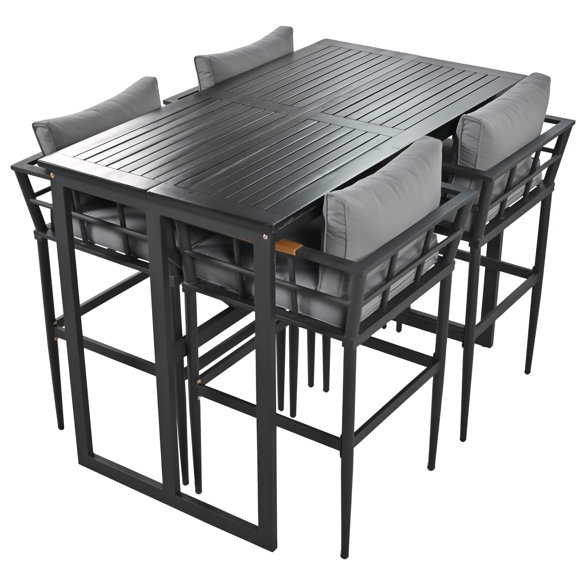 Quarte 5-Piece Steel Outdoor Dining Table Set with Acacia Wood Armrest - Patio Furniture for Porch, Lawn, Garden, Backyard & Poolside | Perfect for Outdoor Entertaining, Family Gatherings & Summer BBQs