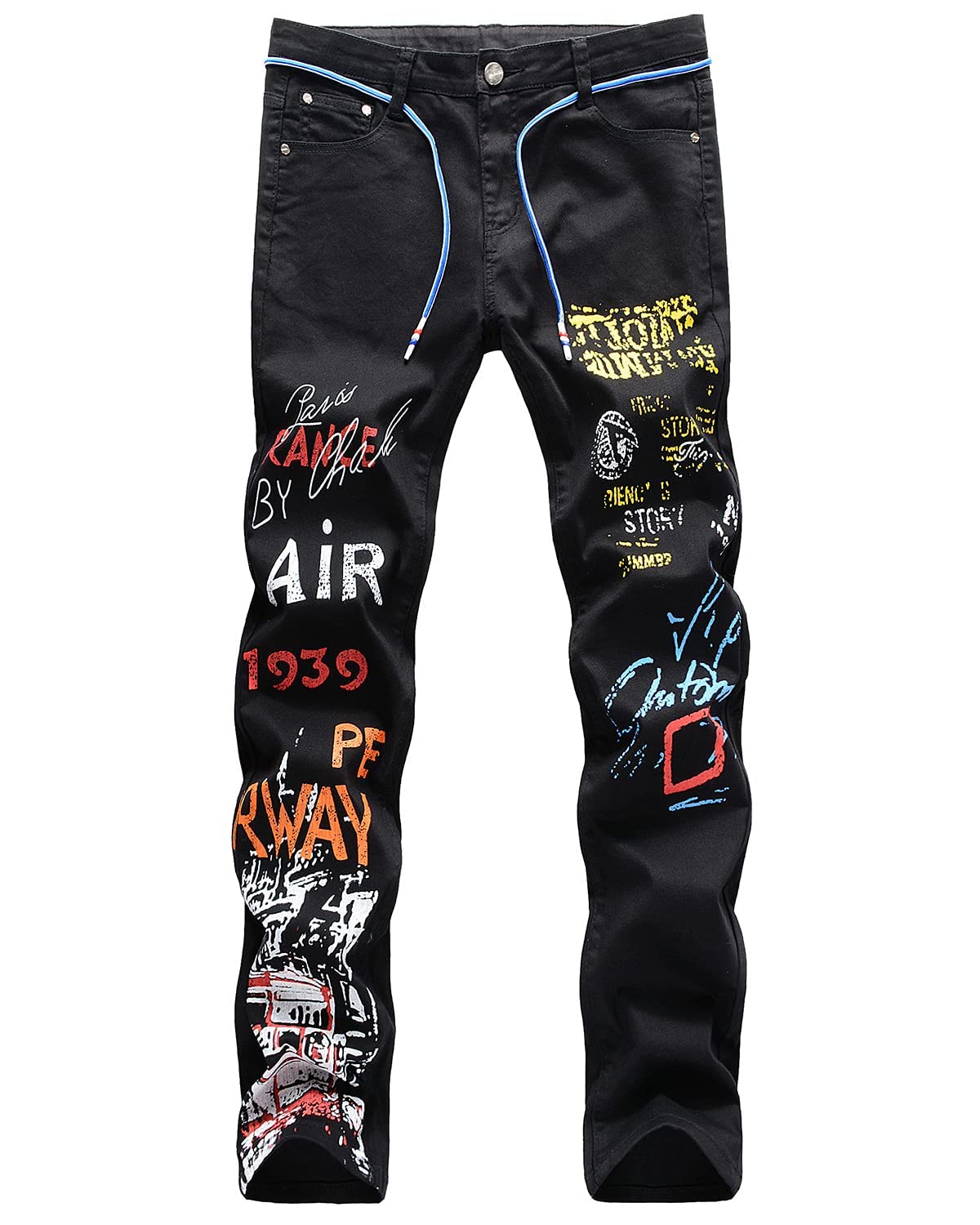 NC Sudayim Men's Ripped Jeans - Slim Fit Straight Leg Distressed Destroyed Denim Pants (Black, Size 36) | Trendy Streetwear for Casual Outings & Nightlife