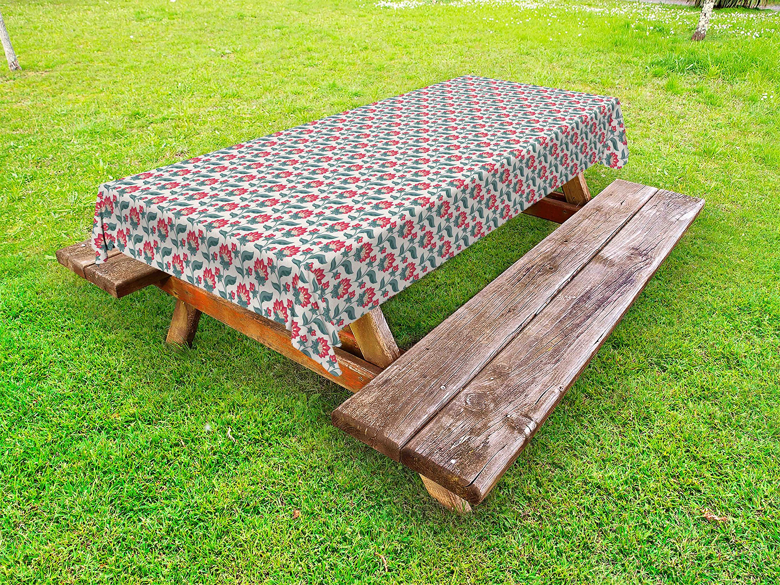 Ambesonne Floral Outdoor Tablecloth - Jacobean Style Blooming Petals & Foliage Leaves Botanical Design, Washable Picnic Table Cover 58