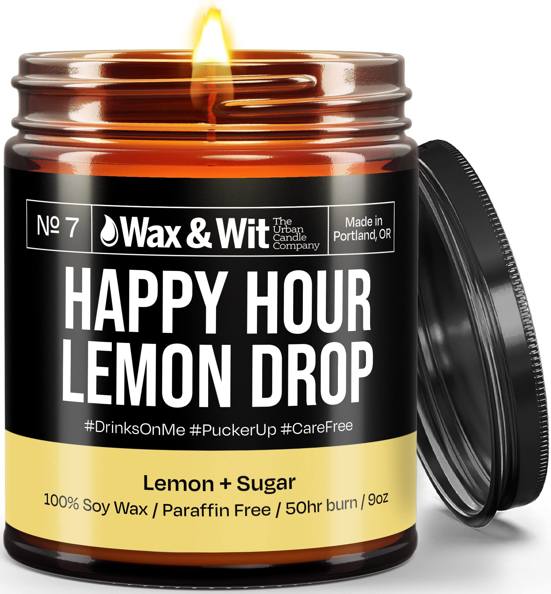 WAX & WIT Soy Candles - Lemon Sugar Scented Aromatherapy Candle for Home, Office & Gifts | 9oz Jar Candle for Women, Men, Best Friends & Coworkers | Perfect for Birthdays, Relaxation & Stress Relief