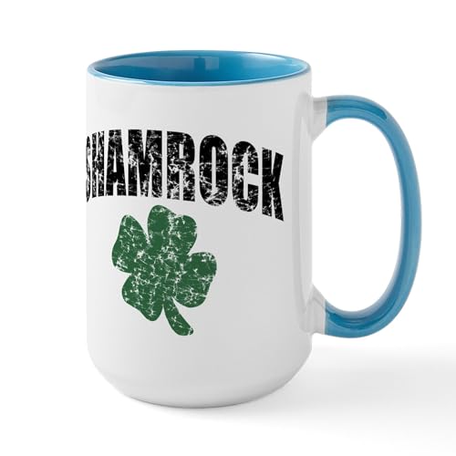 White/Blue Inside - Shamrock Distressed Large Mug