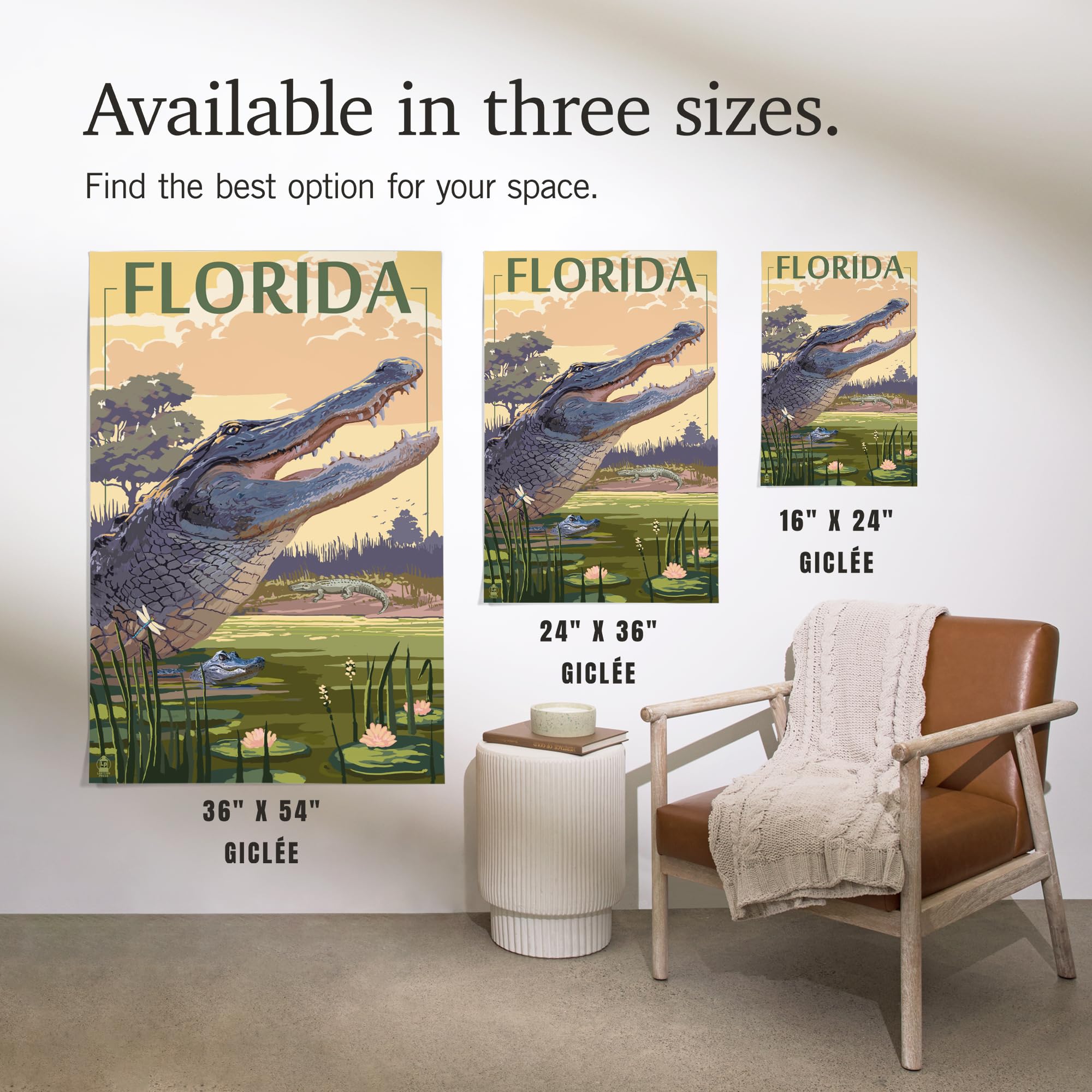 Lantern Press 16x24 Inch Giclee Art Print - Florida Alligator Wildlife Scene - Perfect for Home Decor, Office Wall Art & Nature Lover Gifts