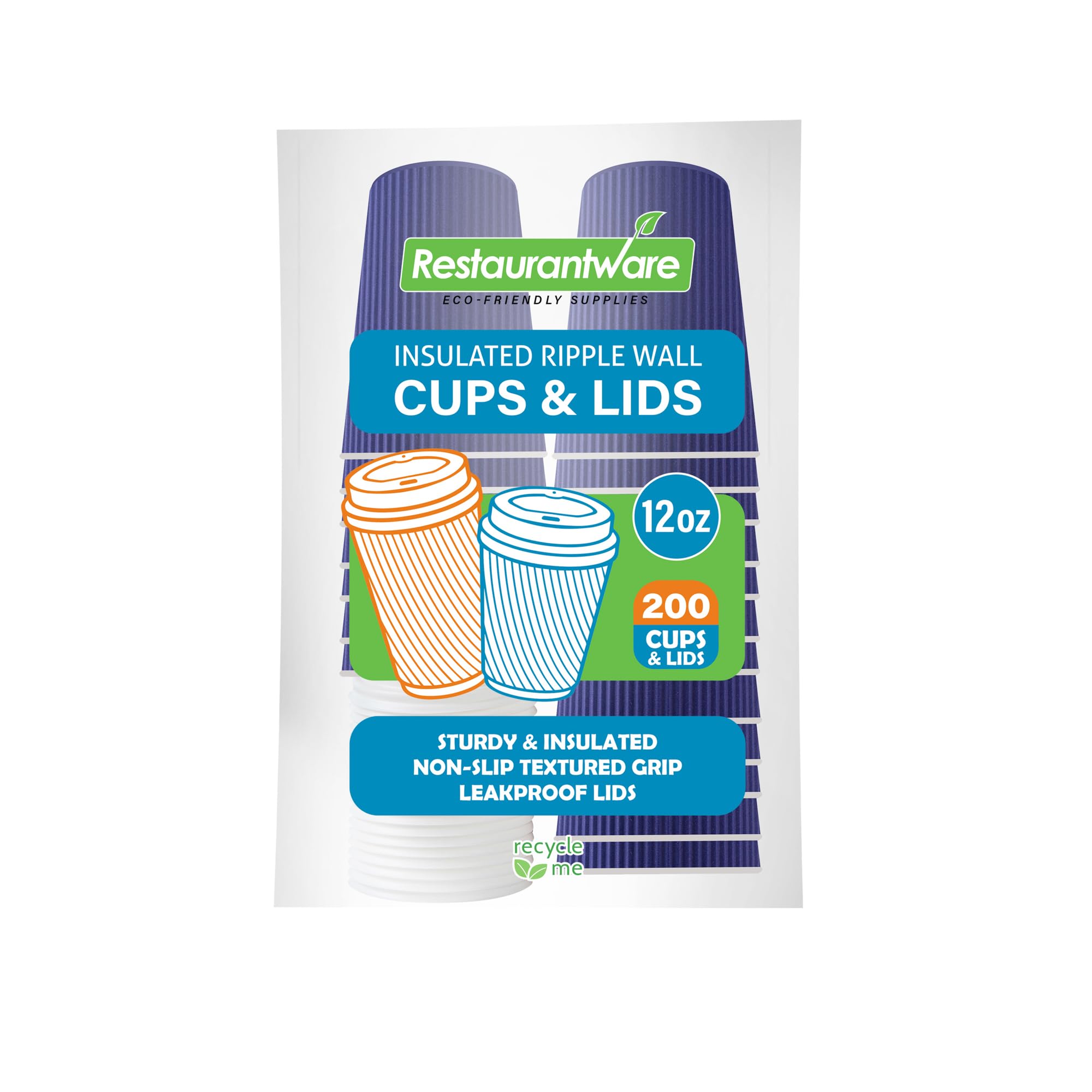 **12oz Insulated Coffee Cups with Lids (200 Pack) - Leakproof & Non-Slip Royal Purple Disposable Paper Cups for Hot Tea, Cocoa, Latte - Perfect for Cafes, Offices & Catering Events**