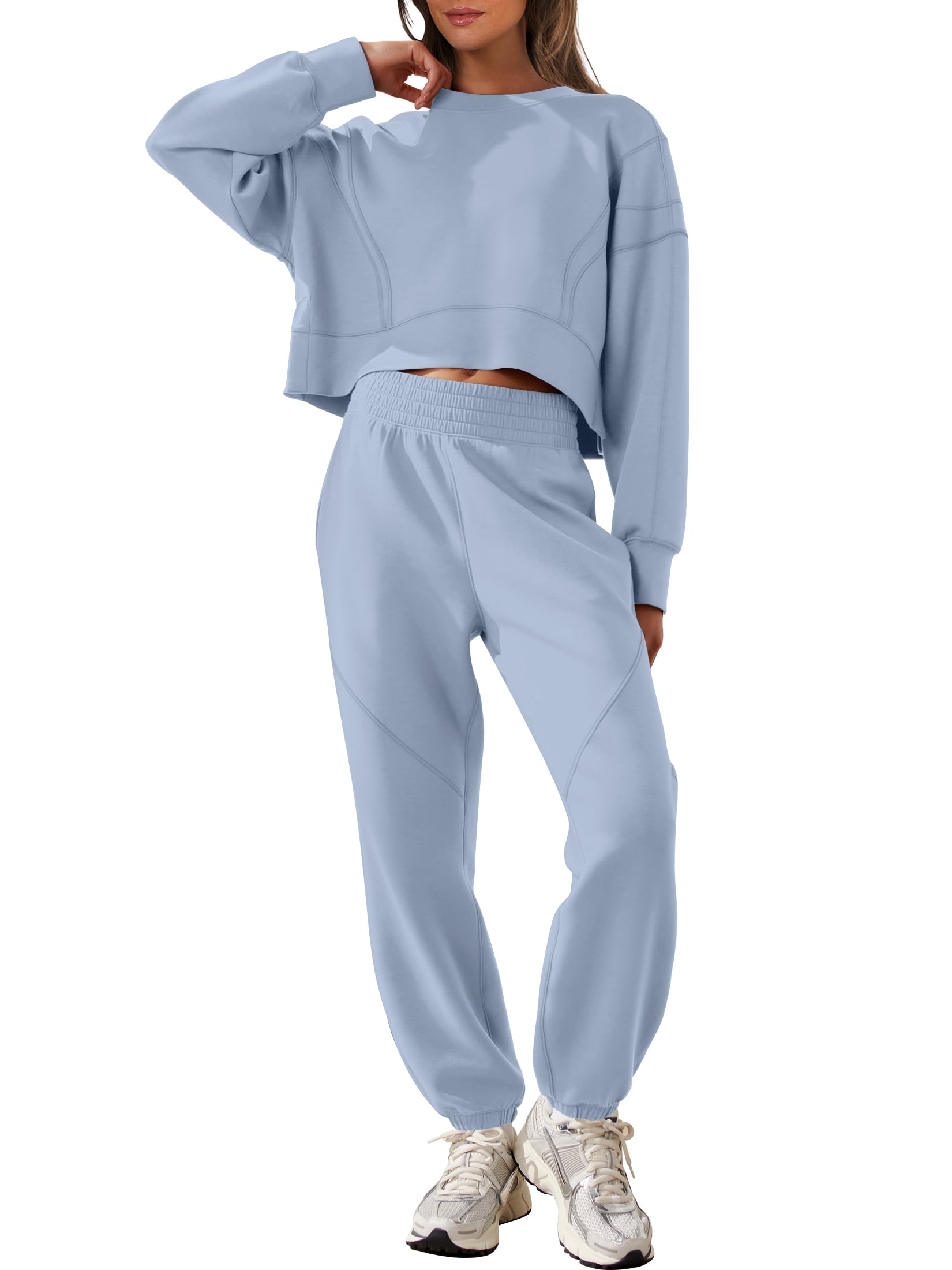 ANRABESS Women's Two Piece Sweatsuit Set - Cropped Sweatshirt & Joggers Sweatpants, Casual Lounge Wear, Fall Tracksuit Outfit 2024 | Perfect for Gym, Yoga, Running, and Everyday Comfort