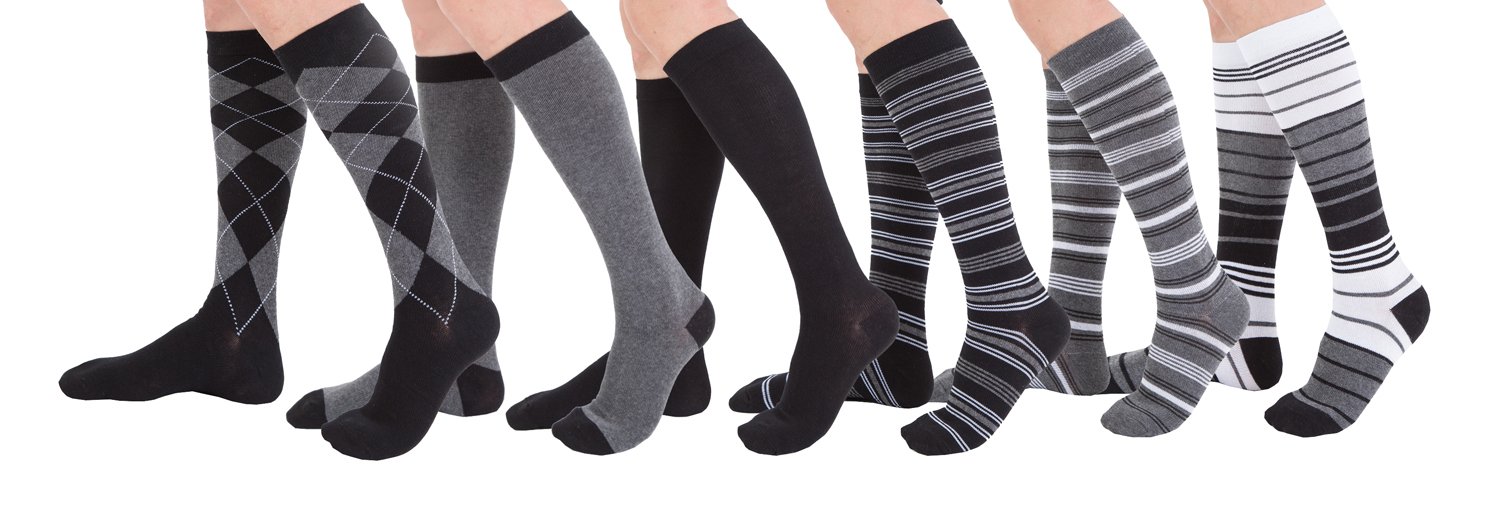 6 Pairs Women's Graduated Compression Socks 8-15mmHg - Improve Circulation for Travel, Work & Recovery