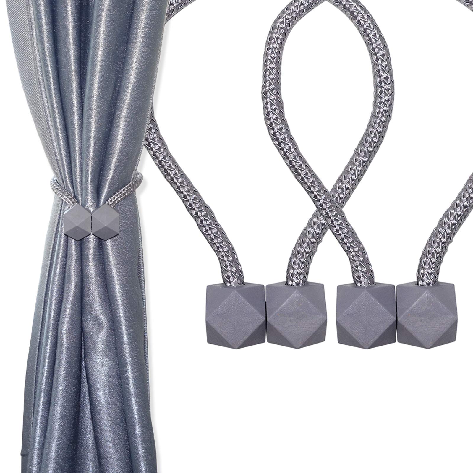 HHGZON 2PCS Magnetic Curtain Tiebacks - Eco-Friendly Wheat Straw Material, Diamond Braided Design, Adjustable 18-inch Rope Holdbacks for Window Drapery (Gray) | Perfect for Living Room, Bedroom & Home Decor