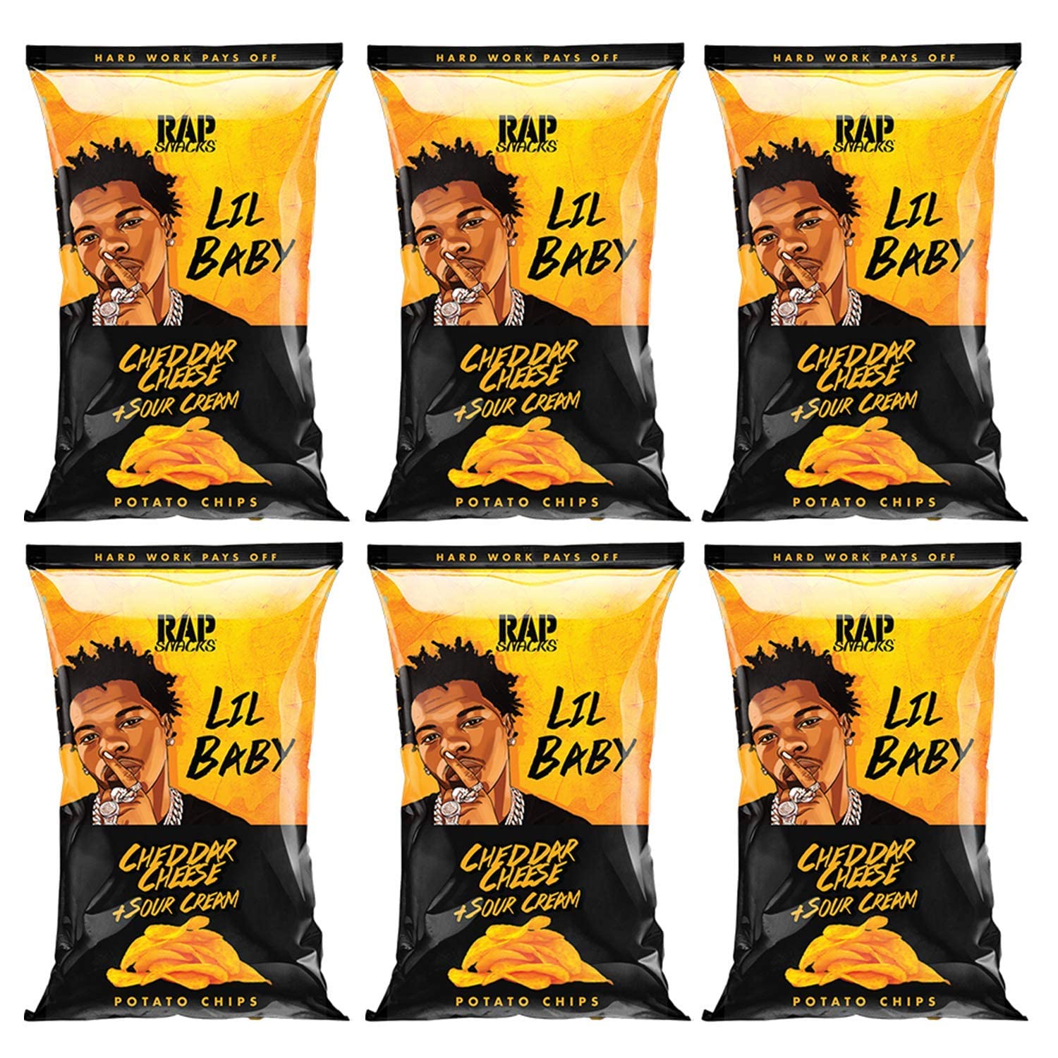 Rap Snacks Lil Baby Cheddar Cheese & Sour Cream Potato Chips - 6 Pack (2.5 Oz Bags) | Crunchy Snack for Parties, Gaming & Movie Nights