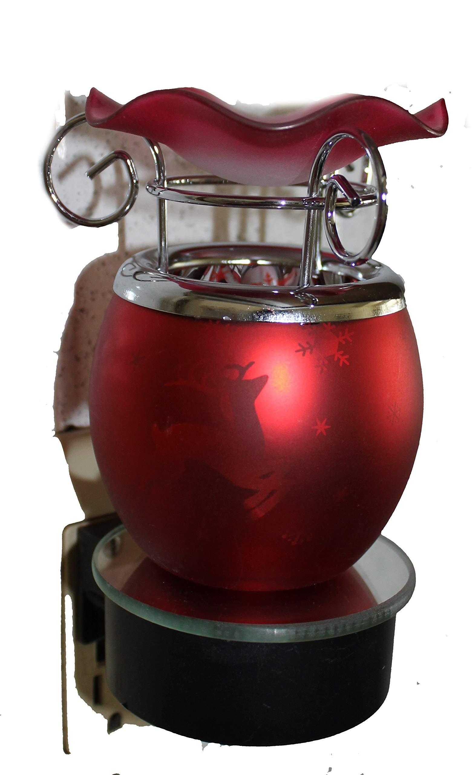 Navillus Plug-in Aroma Lamp Night Light - Oval Shape Christmas Reindeer & Snowflakes Design, Essential Oil Warmer with Dimmer in Red - Perfect for Bedroom, Living Room, and Holiday Decor