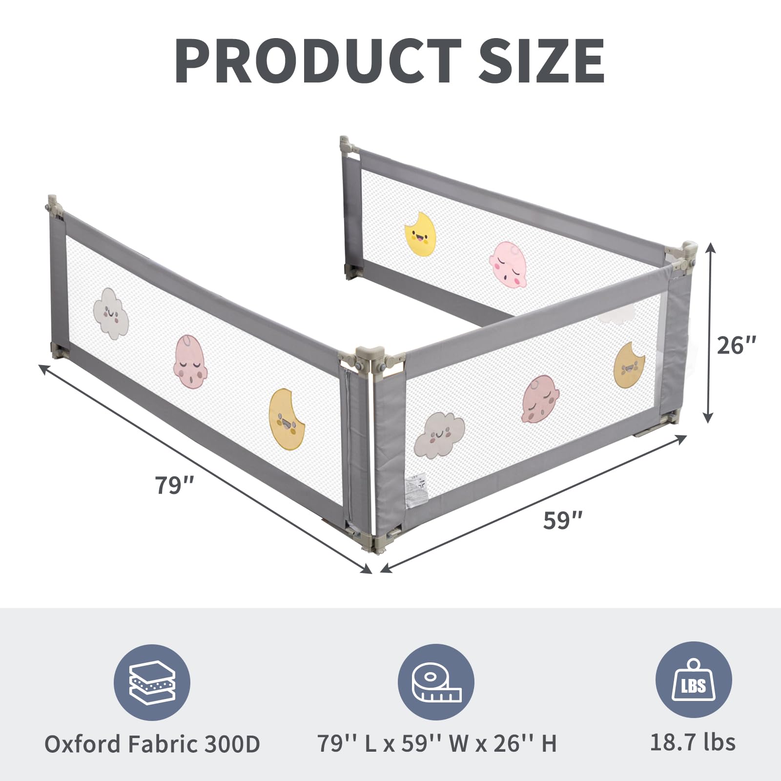 3-Pack Extra Long Toddler Bed Rail Guard - Sturdy Baby Bed Fence for Queen & King Mattresses (79
