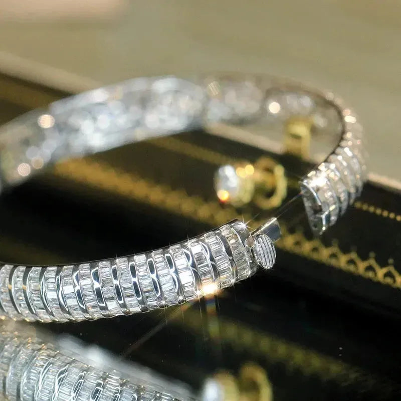 18K White Gold Natural Diamond Bangle for Women - 4.3ct H SI Luxury Bracelet | Wedding, Engagement, Anniversary Gift | Perfect for Parties, Date Nights & Special Occasions