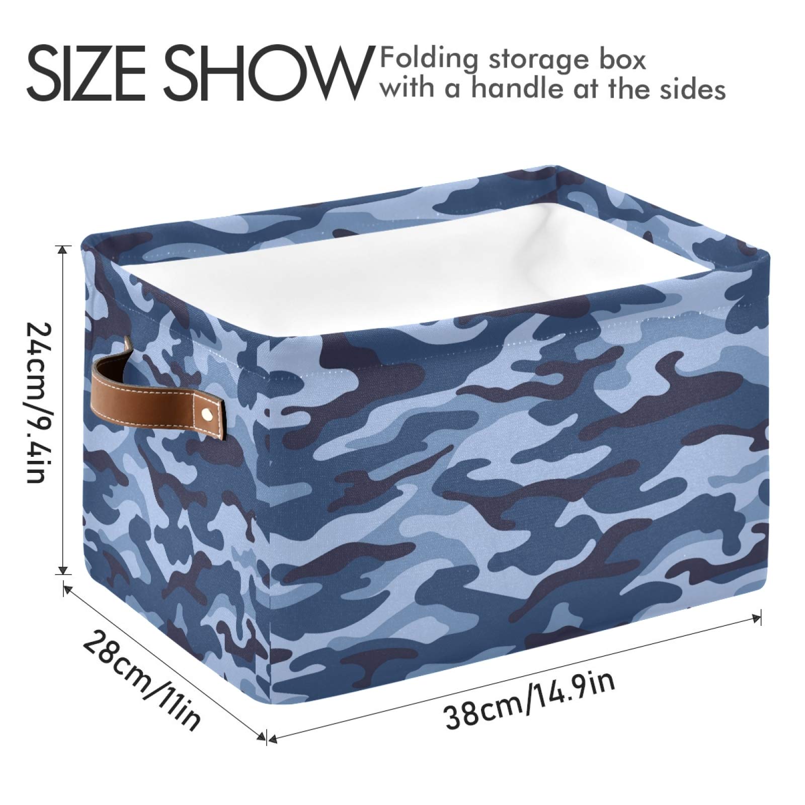 AUUXVA Collapsible Storage Basket - Blue Military Camouflage Canvas Storage Cube with Handles | Durable Organizer Bin for Toys, Clothes & Home Organization | Perfect for Bedroom, Closet, Office & Shelf Storage