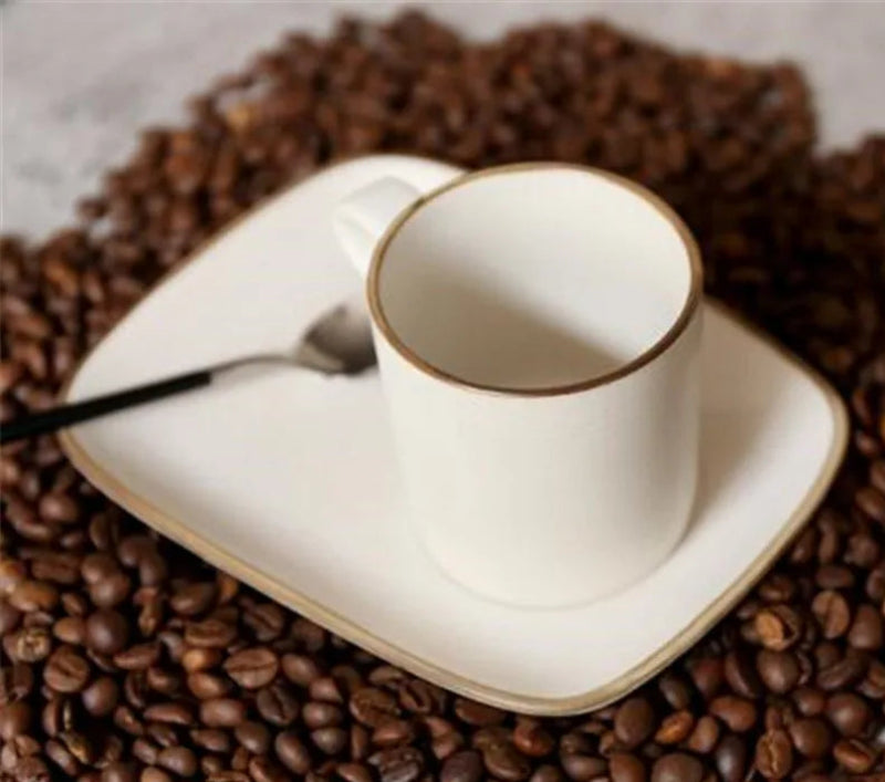 Premium Stoneware Cup and Saucer Set - Elegant Coffee & Tea Set for Home, Cafe, or Restaurant Use - Durable Ceramic Contour Design - Perfect for Espresso, Cappuccino, and Afternoon Tea