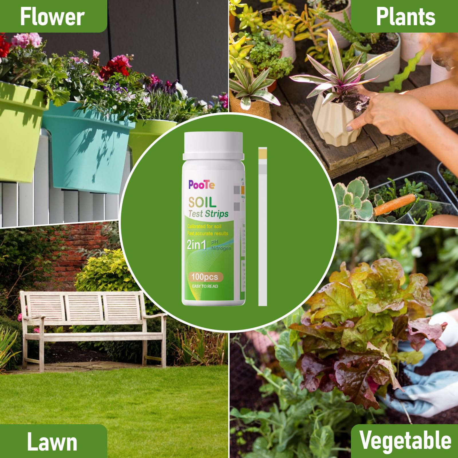 2-in-1 Soil Test Kit (100 Strips) - pH & Nutrient Tester for Home Garden, Lawn, Farm | Perfect for Indoor/Outdoor Plants, Vegetables & Flowers