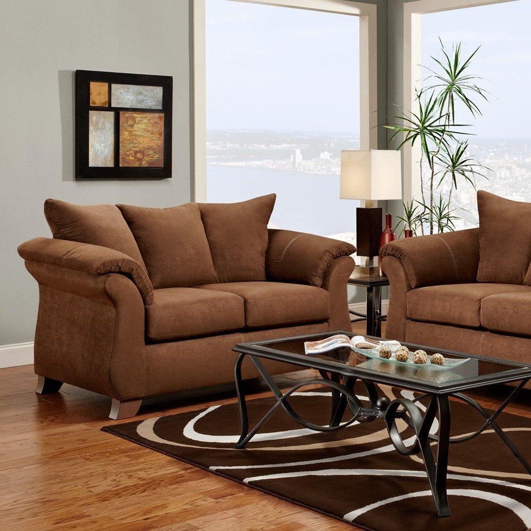 Premium Sensations Chocolate Brown Microfiber Pillow Back Loveseat - Made in USA - Perfect for Living Room, Home Theater & Cozy Reading Nook