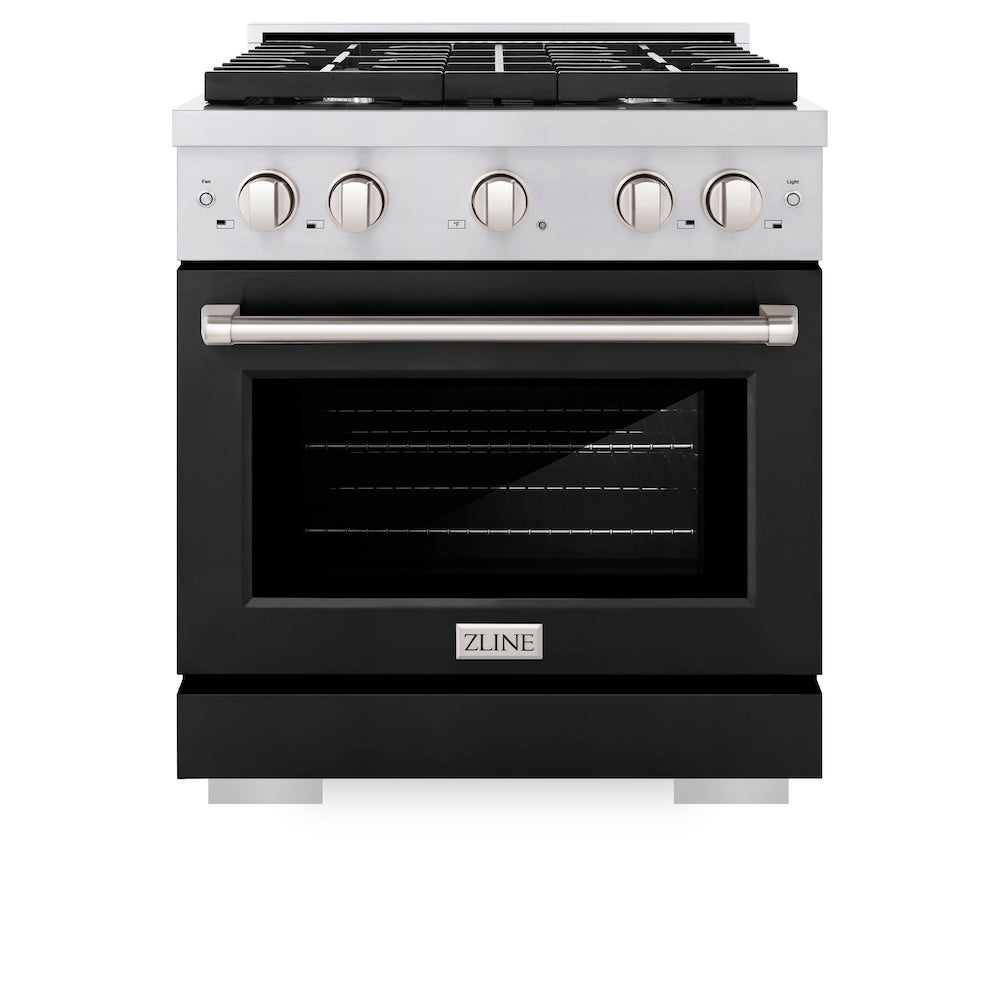 ZLINE 30-inch 4.2 cu.ft Stainless Steel Gas Range with 4 Burner Cooktop & Convection Oven - Black Matte Door (SGR BLM 30) - Perfect for Modern Kitchens, Home Chefs & Professional Cooking