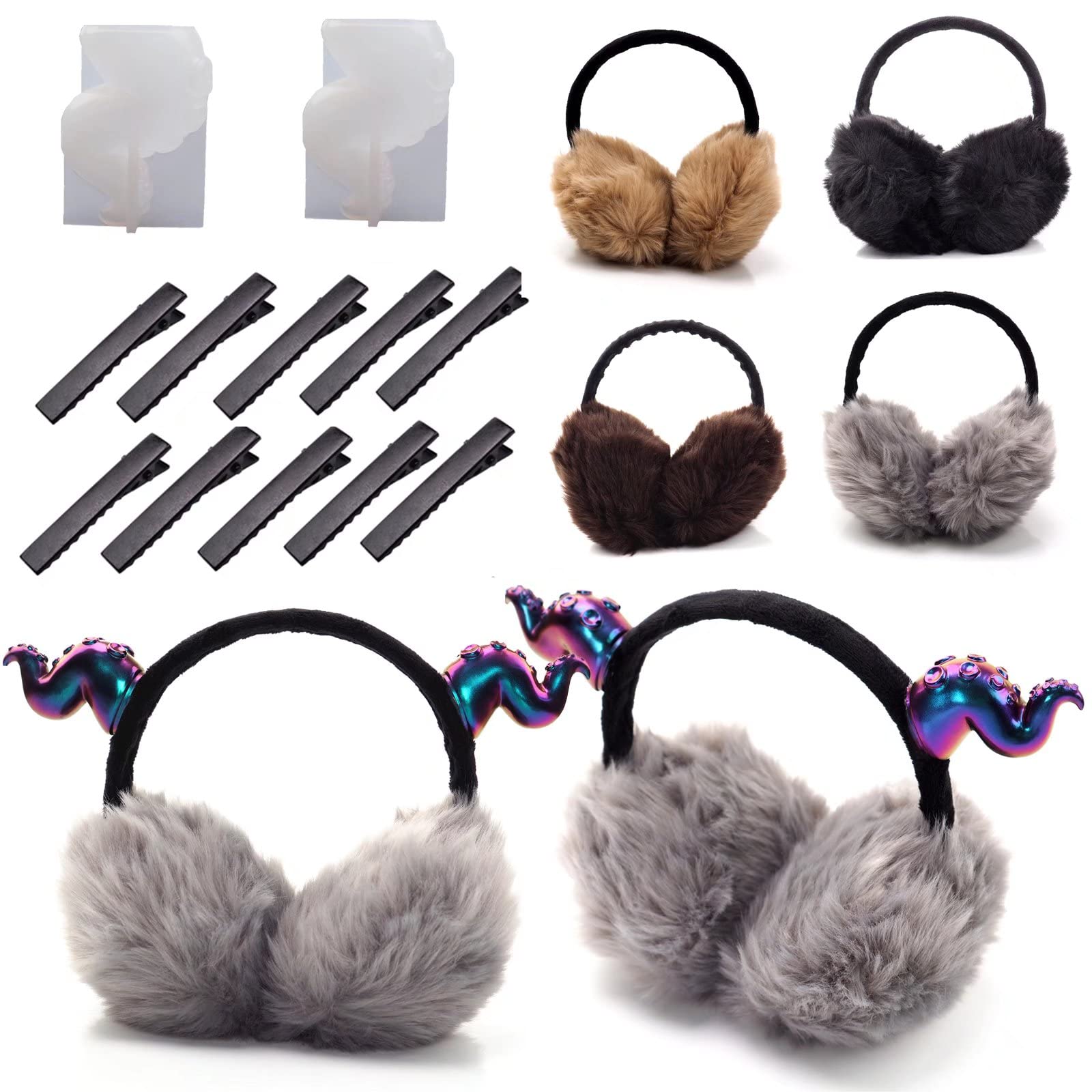 Octopus Tentacle Ear Muffs Resin Molds - Silicone DIY Craft Molds for Winter Fleece Earmuffs, Cable Knit Animal Ear Covers - Perfect for Resin Casting, Cosplay, and Unique Gift Making