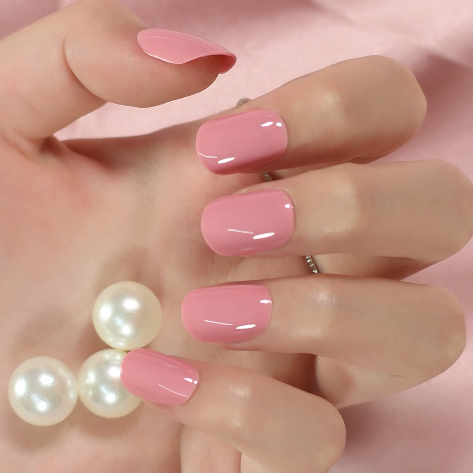 CoolNail Medium Glossy Nude Pink Press-On False Nails - Short Squoval Round Fake Nails for Manicure | Salon Quality Daily Wear Nail Art Tips | Perfect for Parties, Weddings & Everyday Elegance