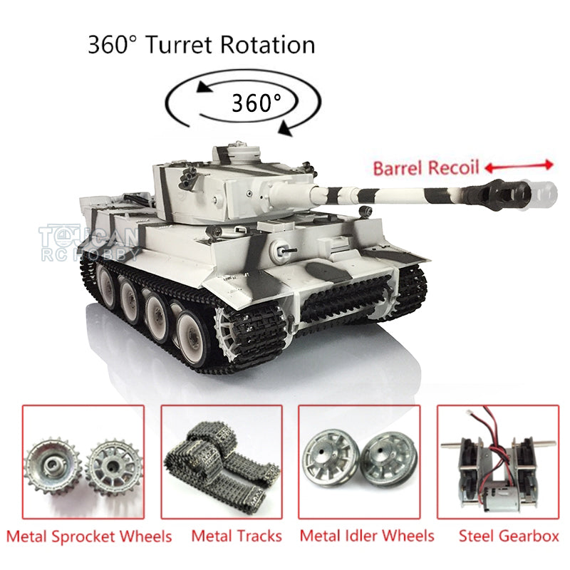 Henglong 1/16 7.0 Upgraded German Tiger I RC Tank - 360° Rotating Turret, Barrel Recoil, Metal Tracks | Remote Control Military Vehicle for Collectors & Battle Simulation