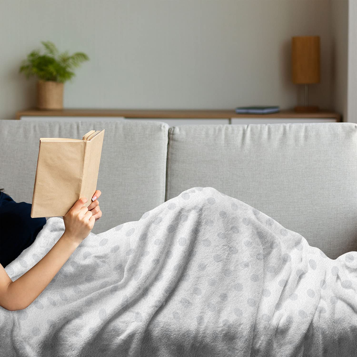 Ambesonne Grey Throw Blanket - Small White Polka Dots on Pale Grey, Retro Fleece Flannel Blanket 60