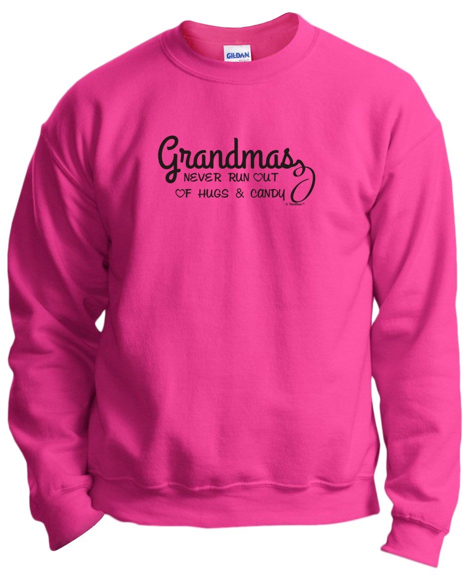 Grandma's Never Run Out of Hugs and Candy Crewneck Sweatshirt | Comfortable Cotton Pullover for Women | Perfect Gift for Grandparents Day, Christmas & Family Gatherings