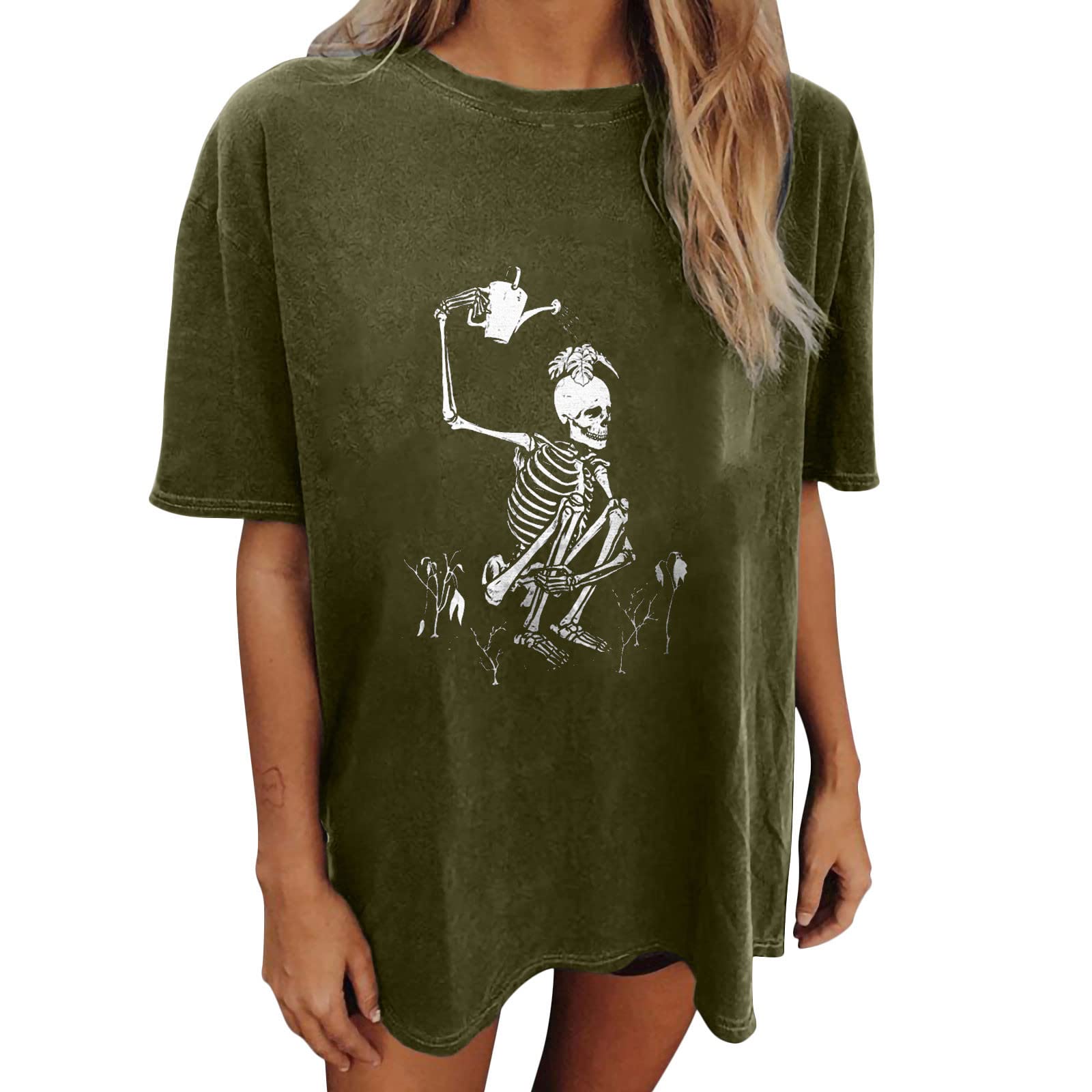 Vintage Plus Size Women's Skull Print Graphic T-Shirt - Short Sleeve Summer Top for Casual Wear, Street Style & Festival Outfits