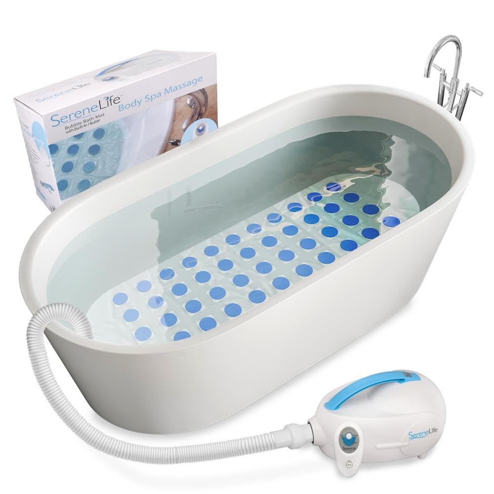 SereneLife Full Body Spa Bath Mat with Warm Air Jets & Bubble Massage - Portable Hot Tub Mat with Remote Control, Non-Slip Design, Adjustable Heat & Aromatherapy Clip for Essential Oils - Perfect for Relaxation, Stress Relief & Home Spa Experience