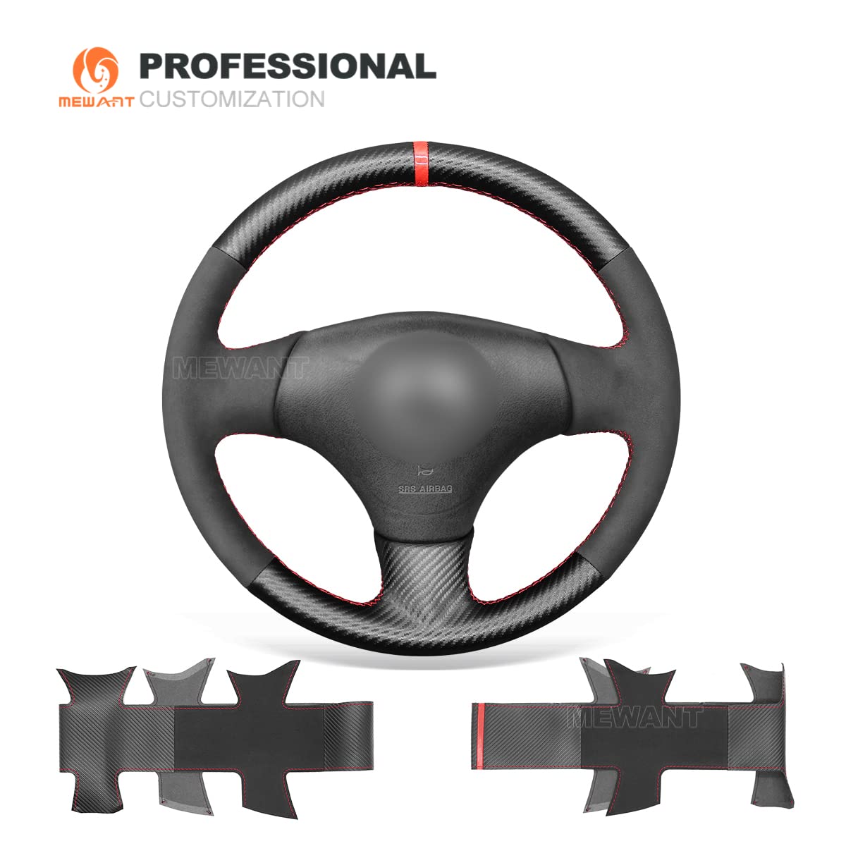 Black Matte Carbon Fiber & Suede Steering Wheel Cover for Mazda MX-5 (1999-2005) - Premium Grip & Style Upgrade - Perfect for Racing & Daily Driving