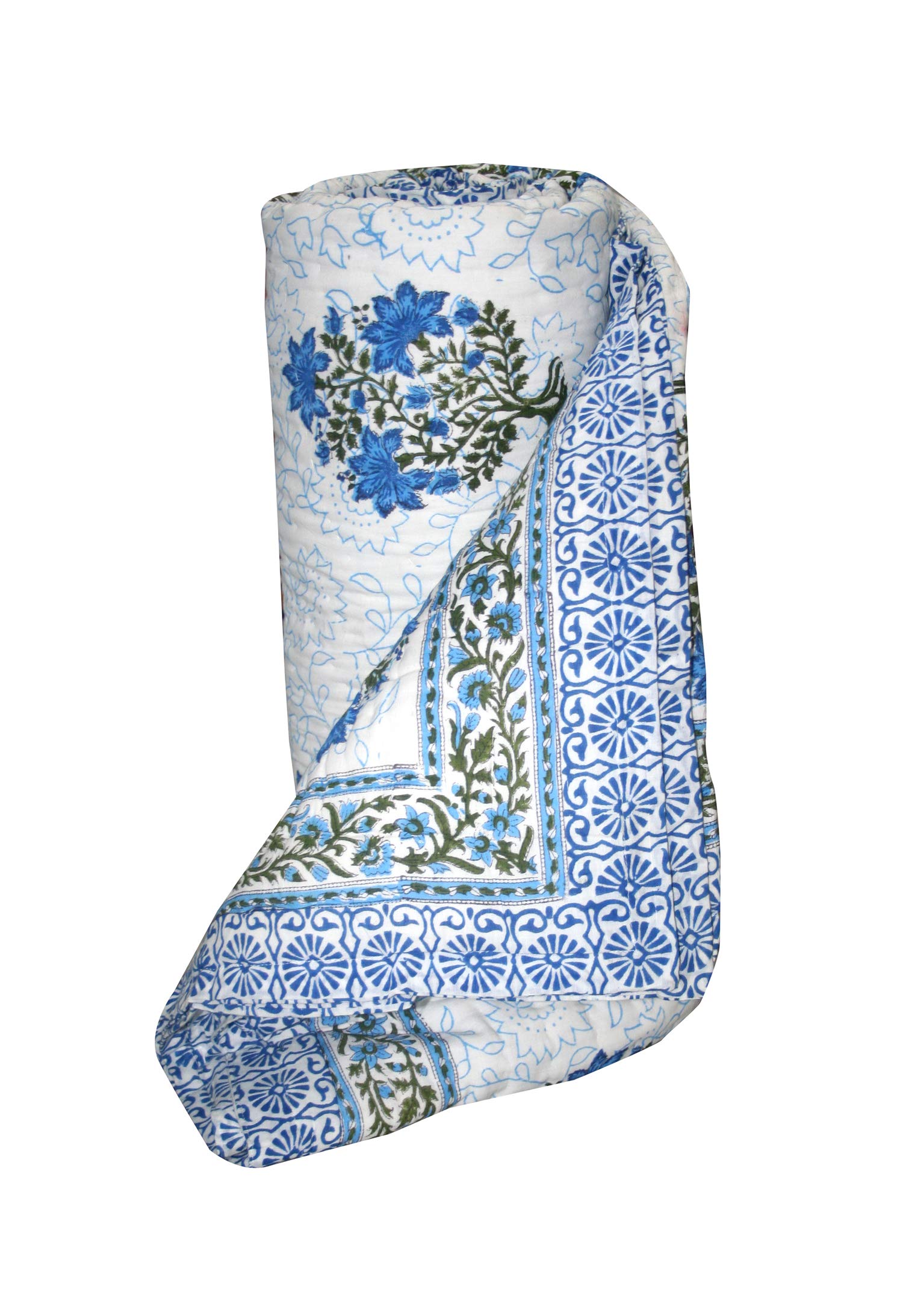 Hand Block Printed Organic Cotton Dohar - King/Twin Size Indian Quilt with Floral Tree Design | California King 108x108 Inches | Soft & Breathable for All-Season Comfort | Perfect for Bedroom, Guest Room, or Travel Use