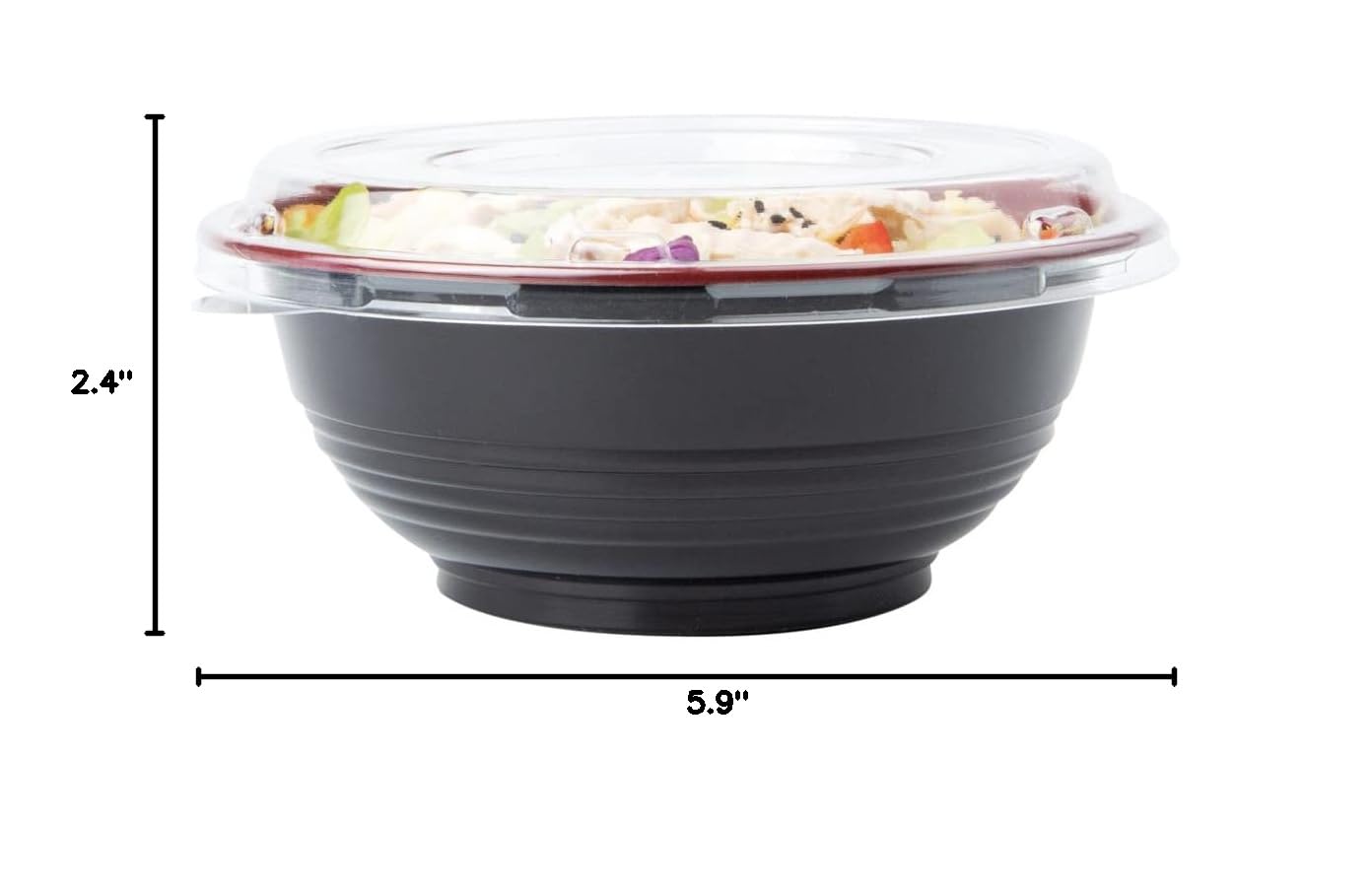 Restaurantware 18oz Disposable Food Containers - 200 Pack Salad Bowls with Lids, Microwave Safe Black & Red Plastic To-Go Bowls | Perfect for Asian Cuisine, Picnics, Takeout, Catering & Meal Prep
