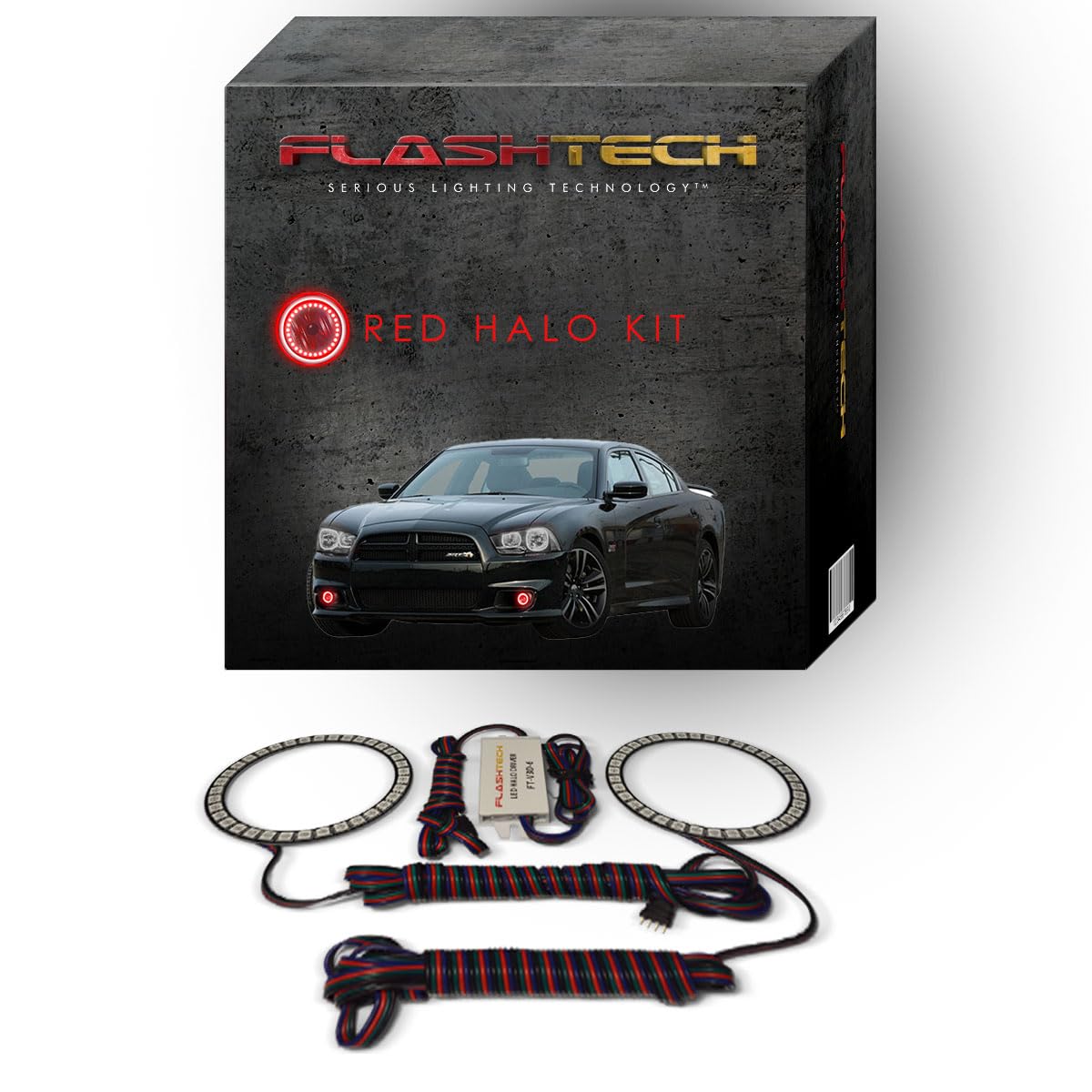Flashtech Bright Red LED Halo Ring Fog Light Kit for Dodge Charger 2011-2014 | DRL Daytime Running Lights & Fog Lamps | Perfect for Night Driving, Off-Roading & Car Customization